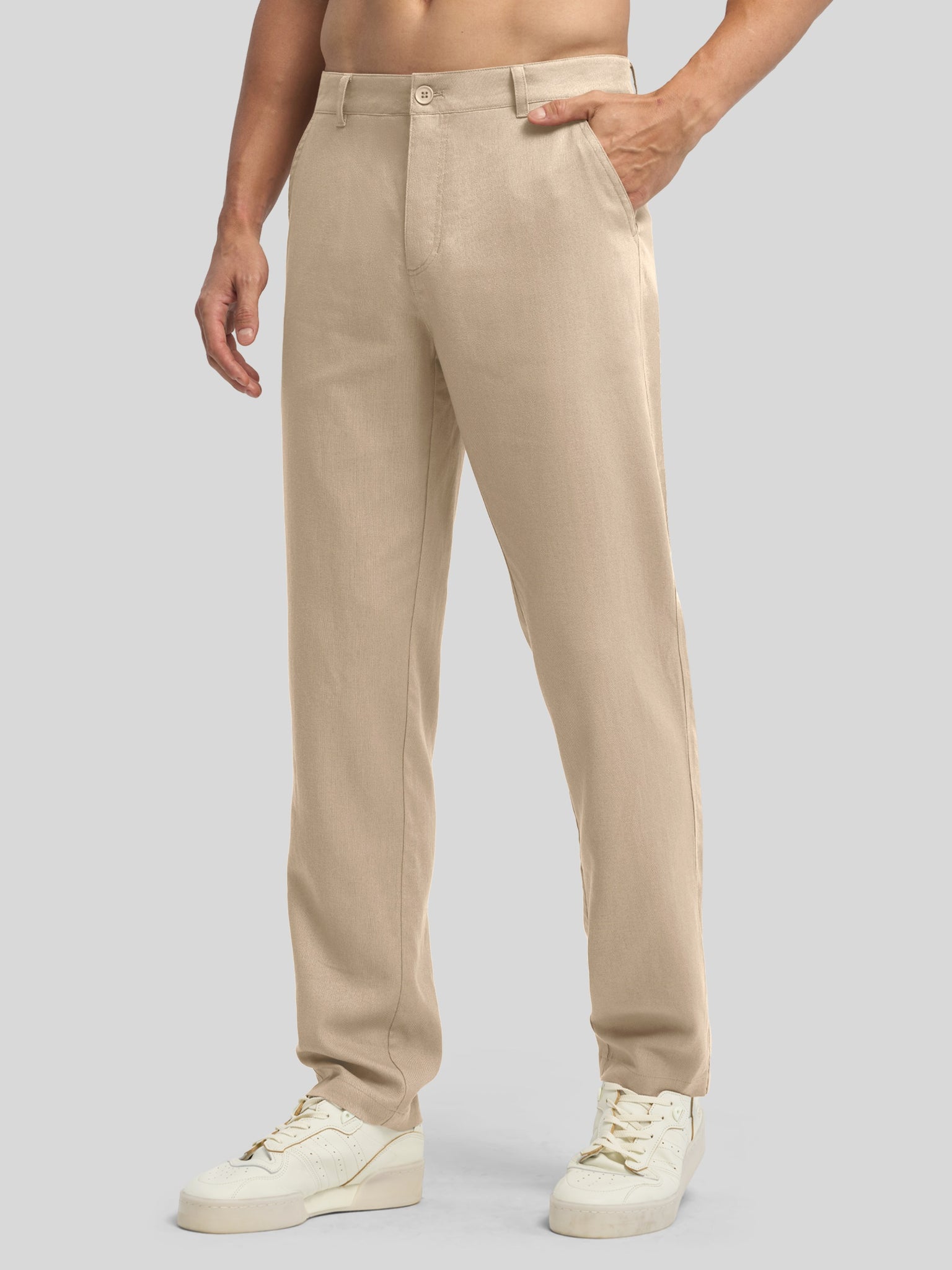 Men's Regular-Fit Linen Trousers-32 Inch