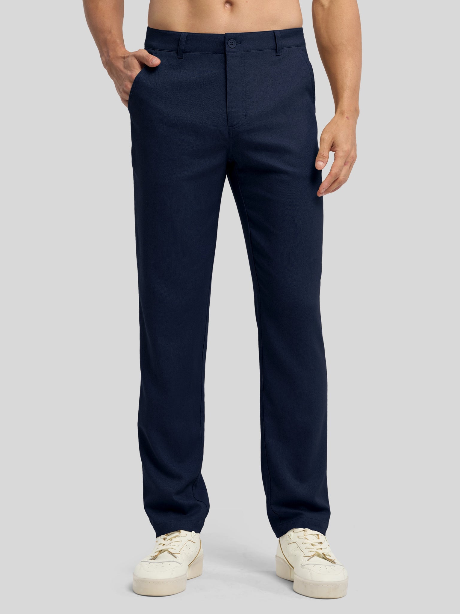 Men's Regular-Fit Linen Trousers-32 Inch
