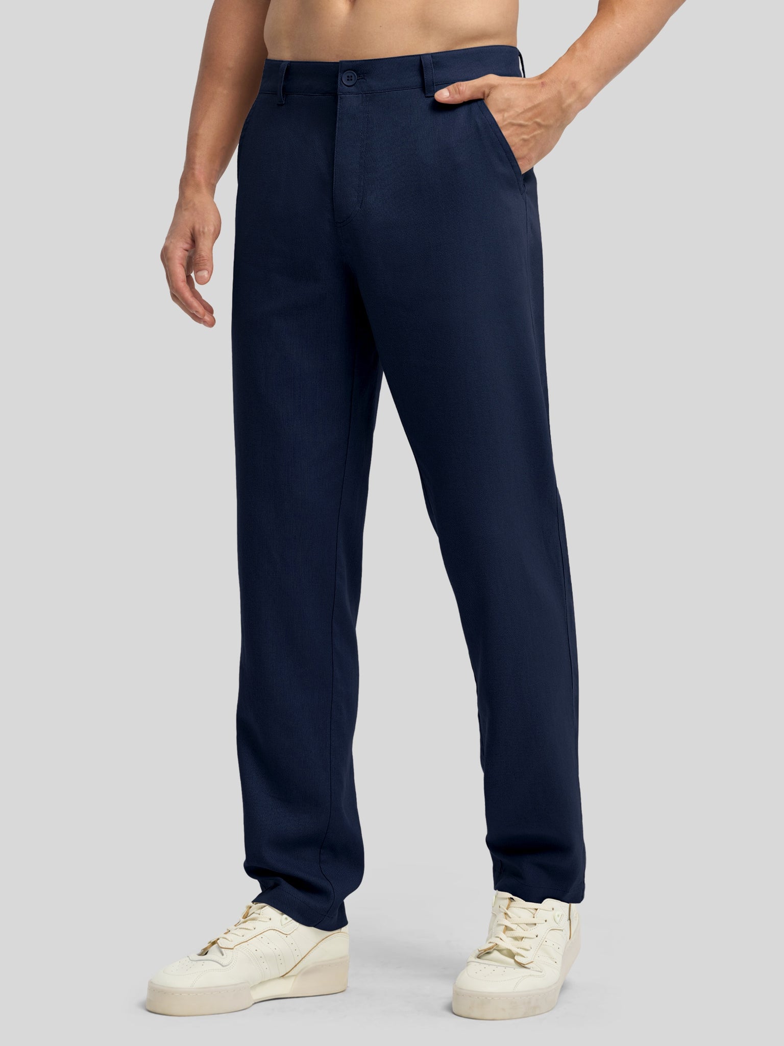 Men's Regular-Fit Linen Trousers-28 Inch