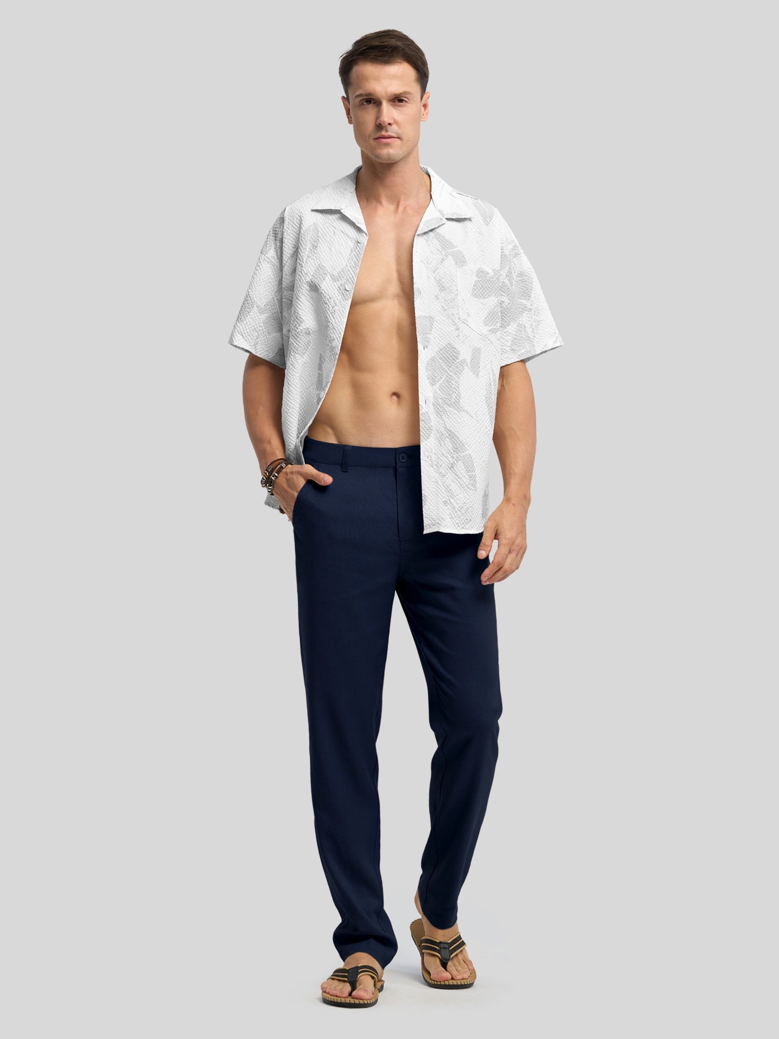 Men's Regular-Fit Linen Trousers-32 Inch