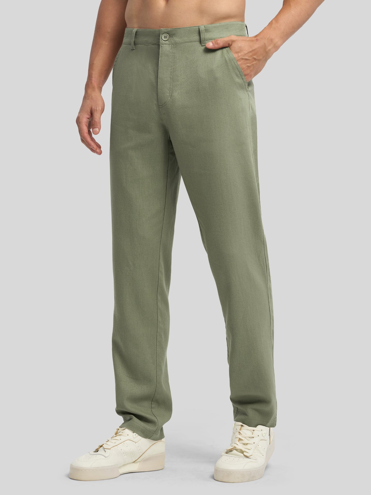 Men's Regular-Fit Linen Trousers-32 Inch