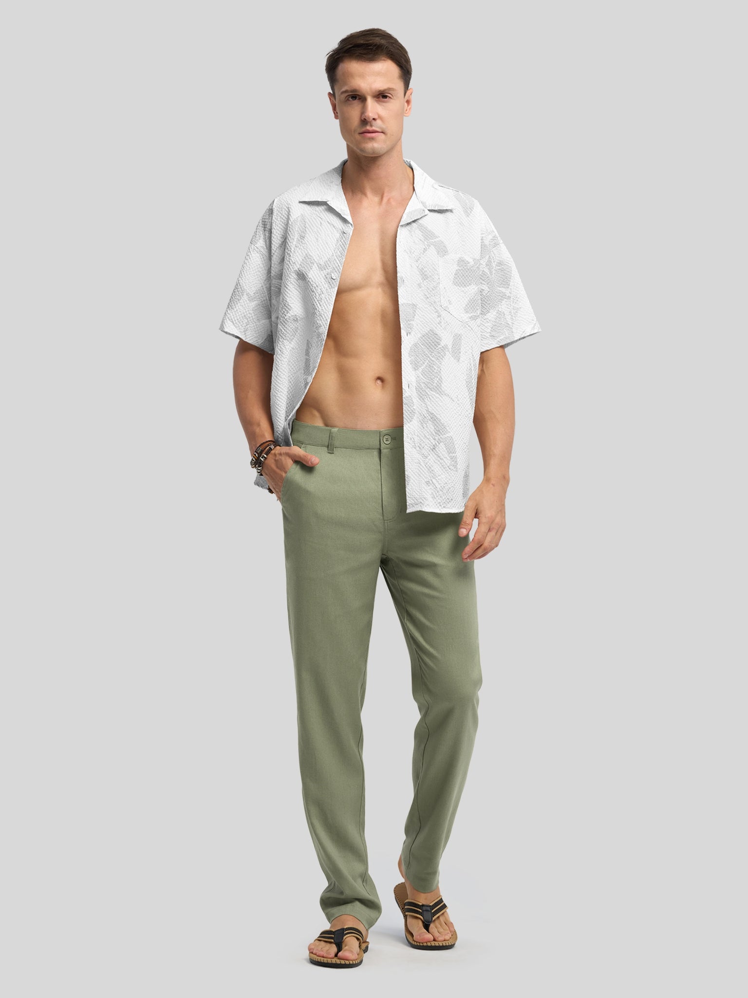Men's Regular-Fit Linen Trousers-32 Inch
