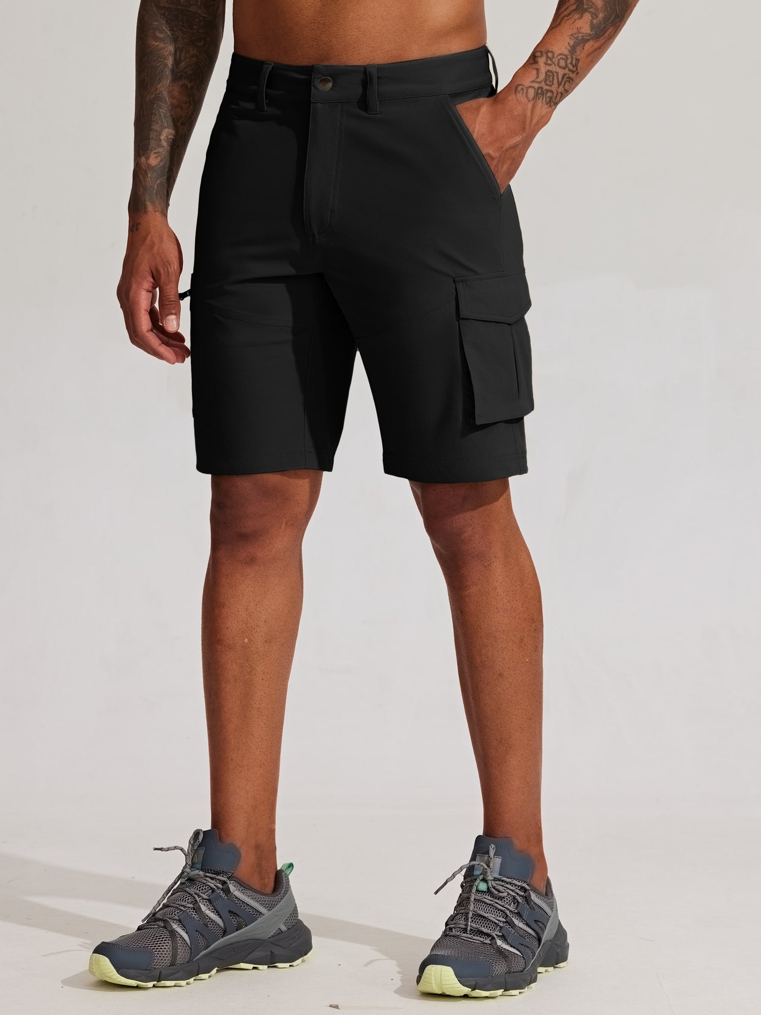 Men's Stretch Cargo Shorts 9 Inch_Black4