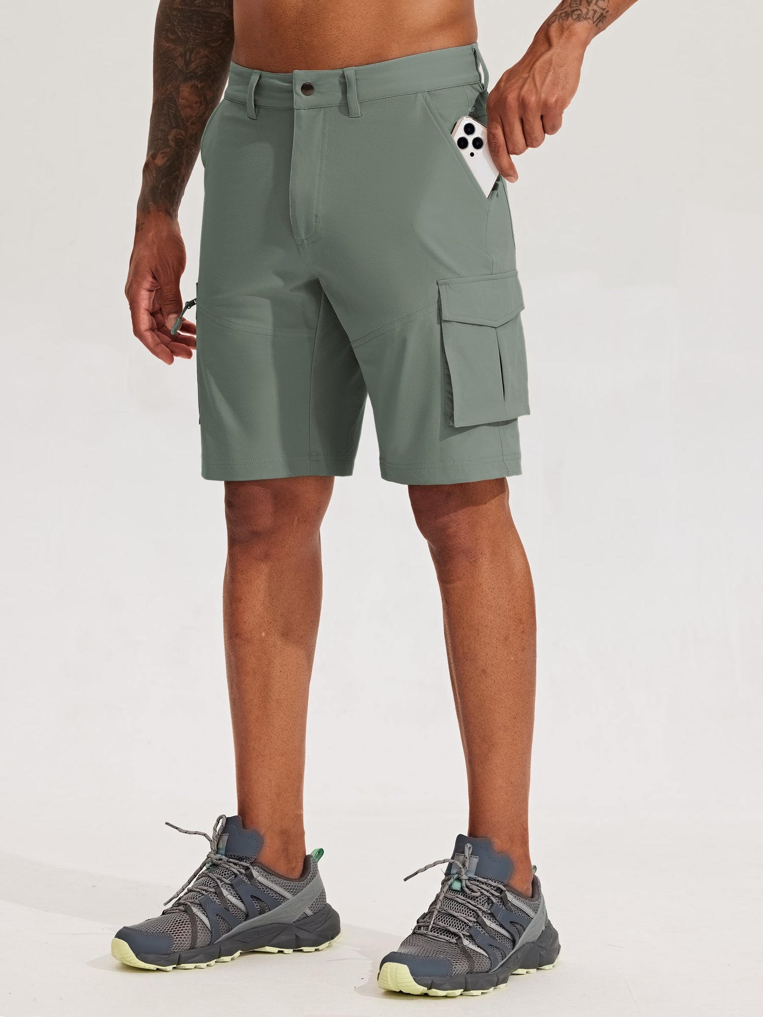 Men's Stretch Cargo Shorts 9 Inch_Green1