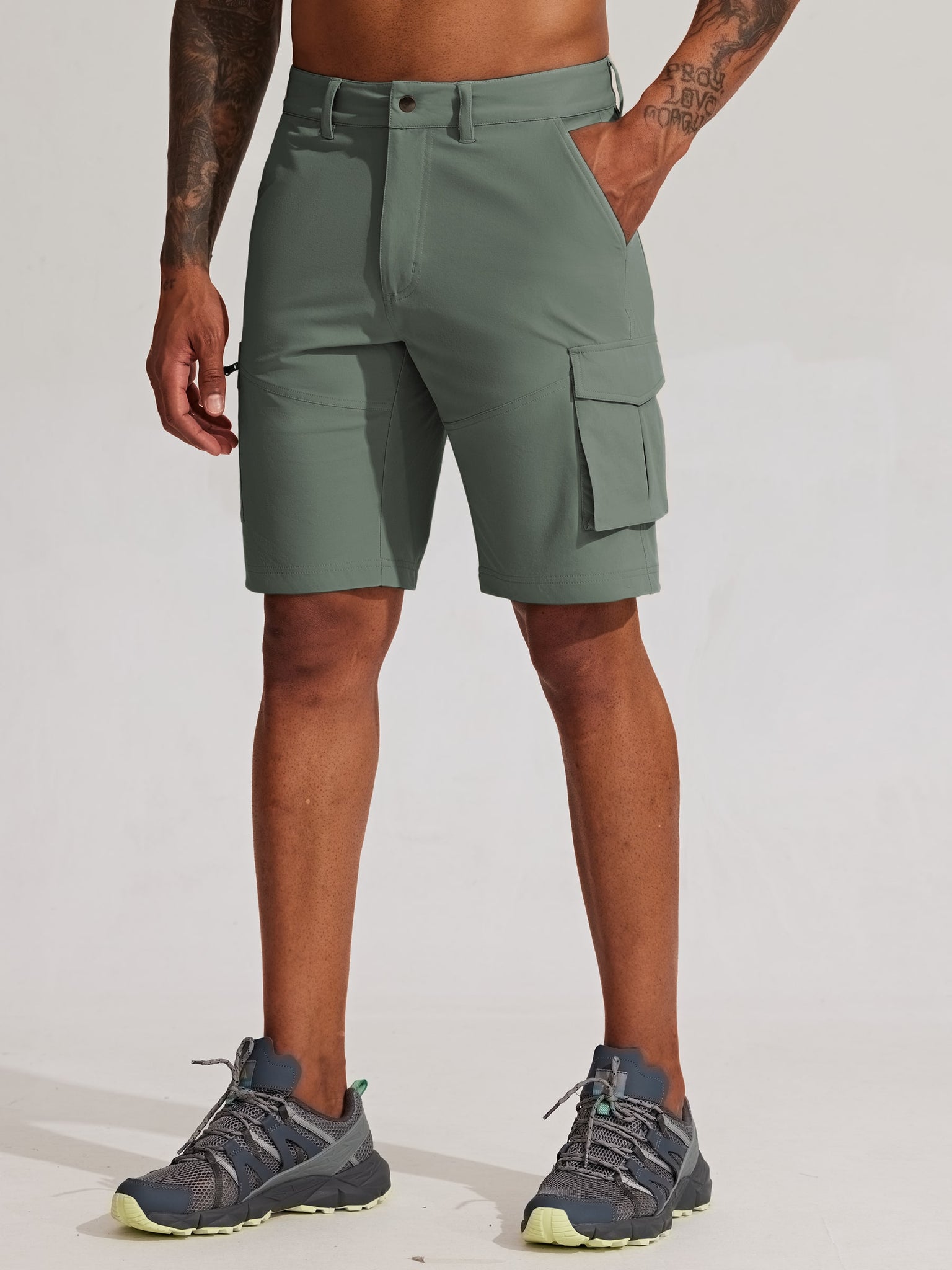 Men's Stretch Cargo Shorts 9 Inch_Green4