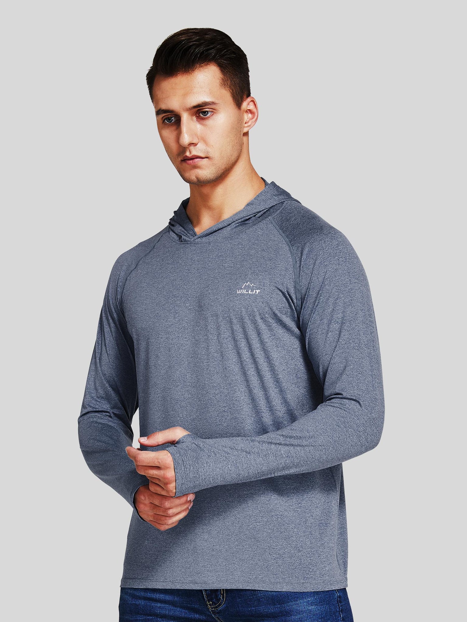 Willit Men's Sun Protection Long Sleeve Hooded Shirts in gray