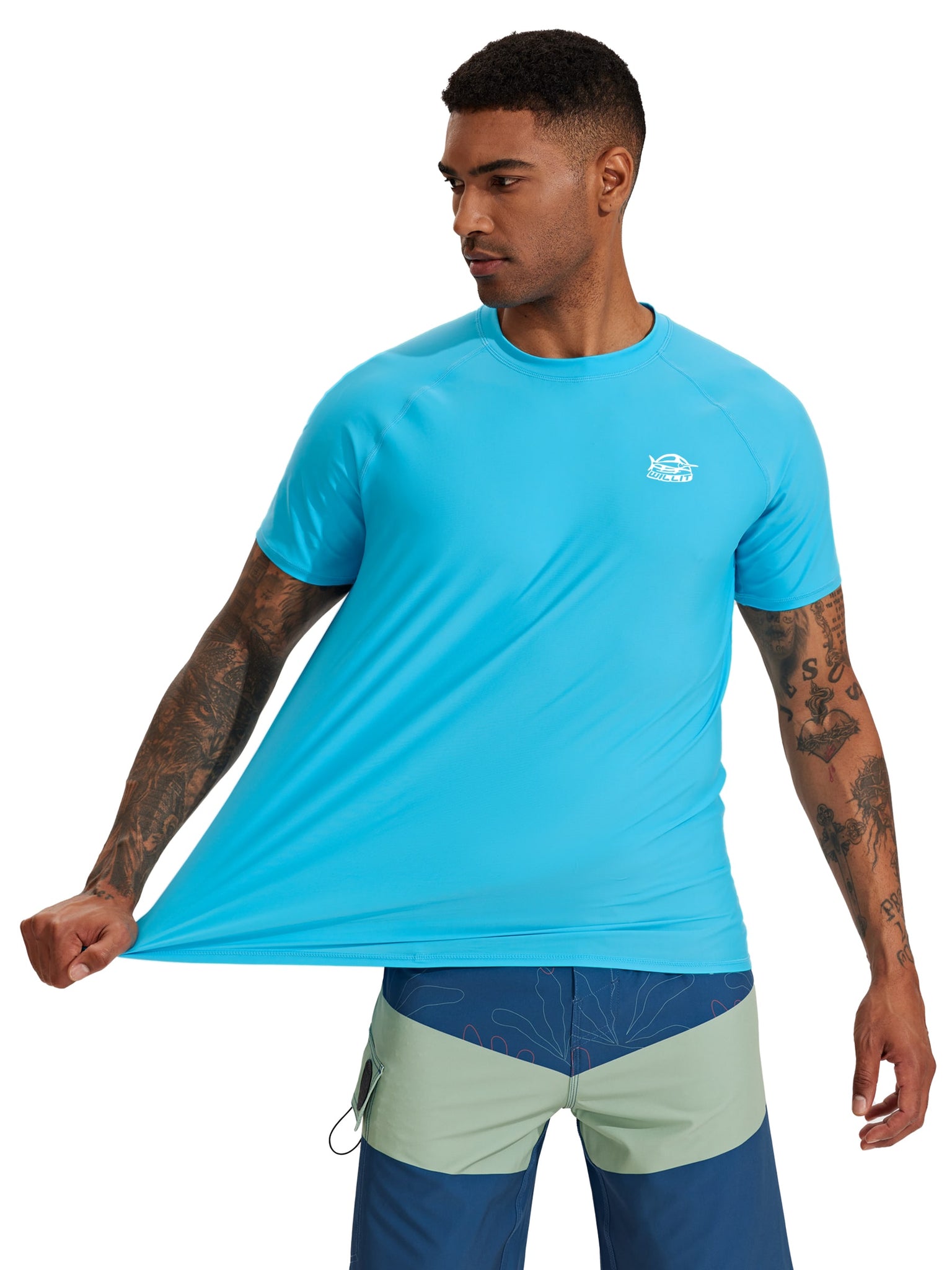 Men's Sun Protection Short Sleeve Shirt_Blue_model1