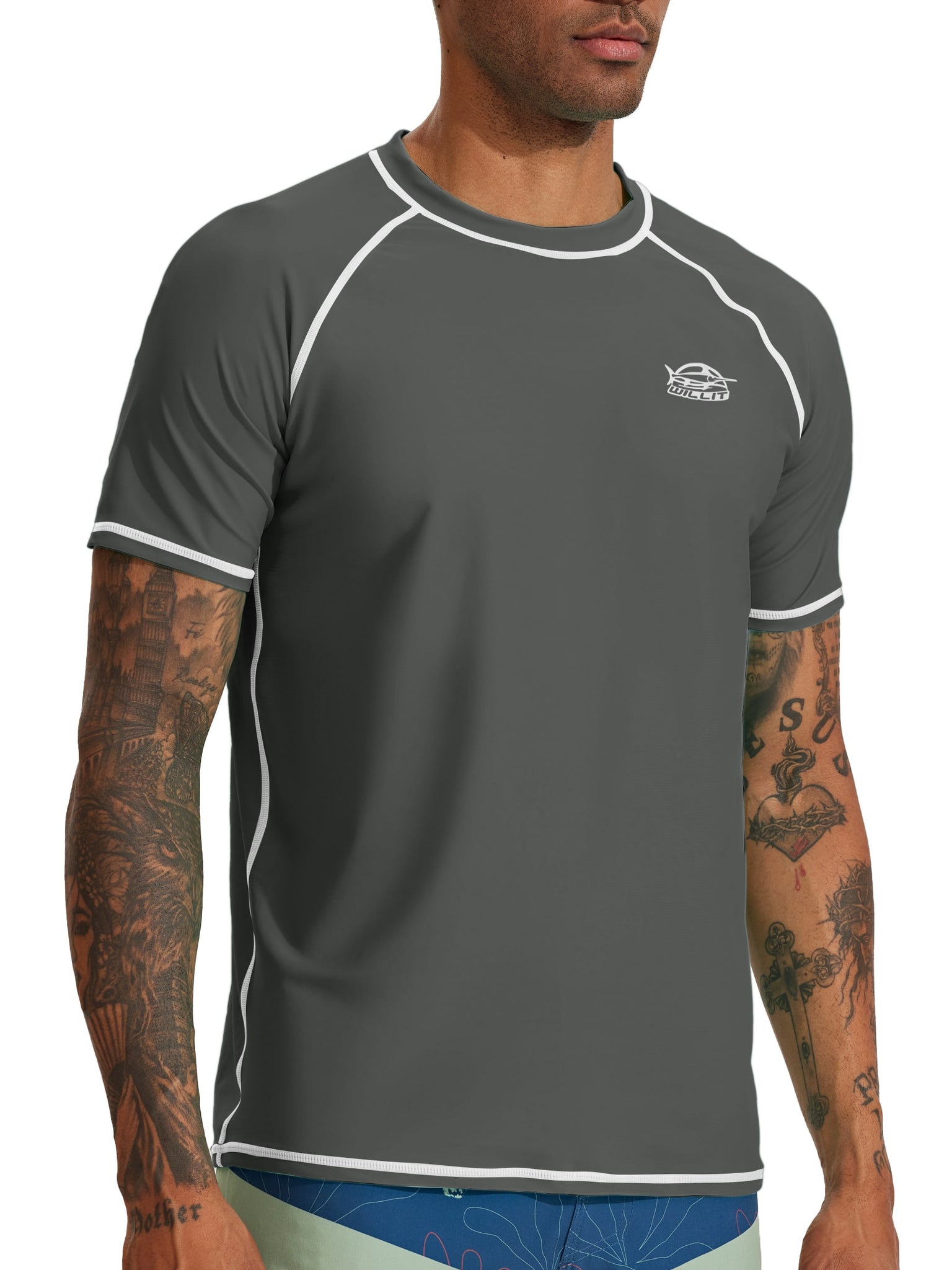Men's Sun Protection Short Sleeve Shirt_DeepGray_model1