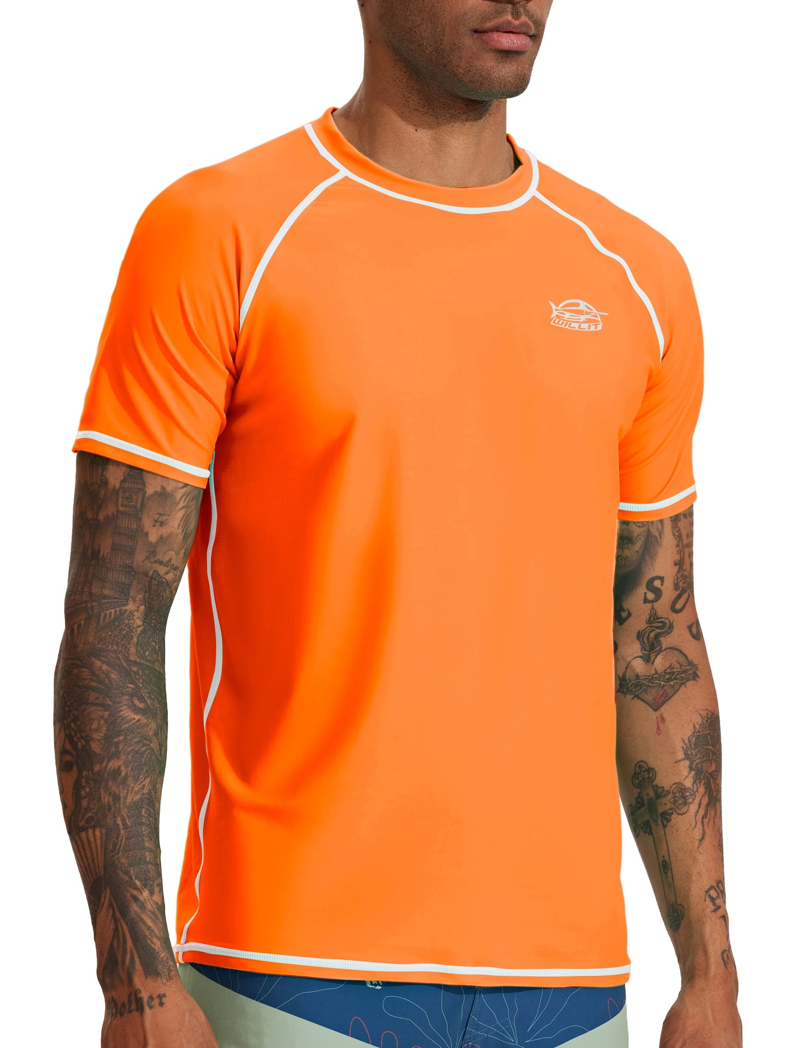 Men's Sun Protection Short Sleeve Shirt_Orange_model1