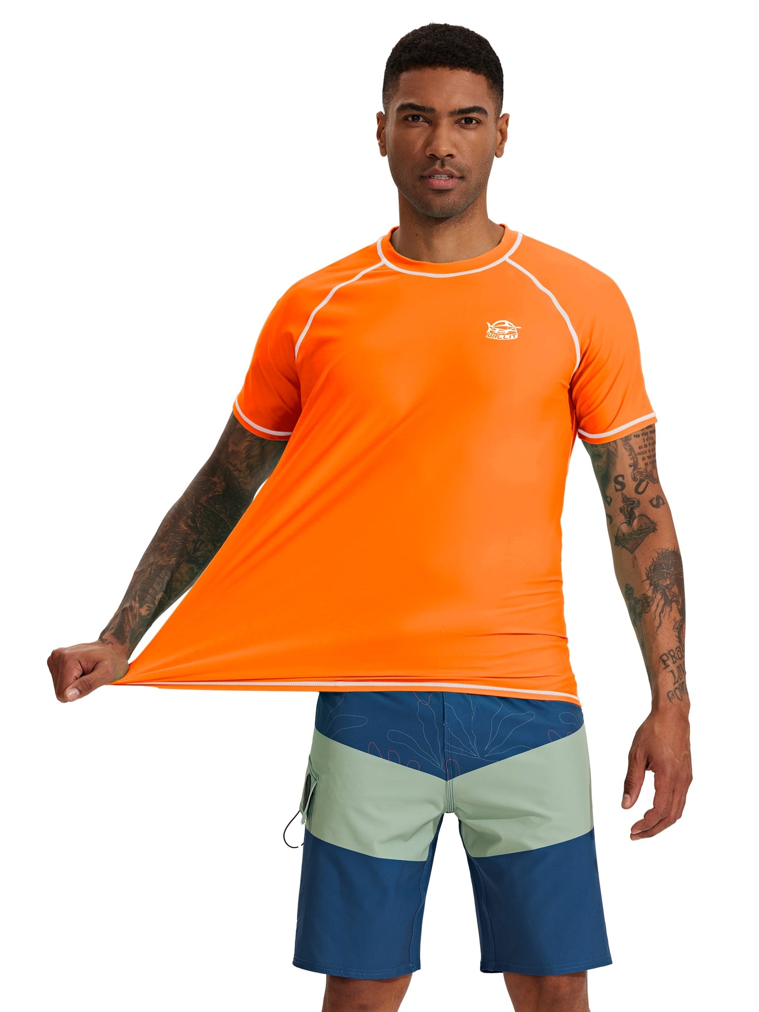 Men's Sun Protection Short Sleeve Shirt_Orange_model3