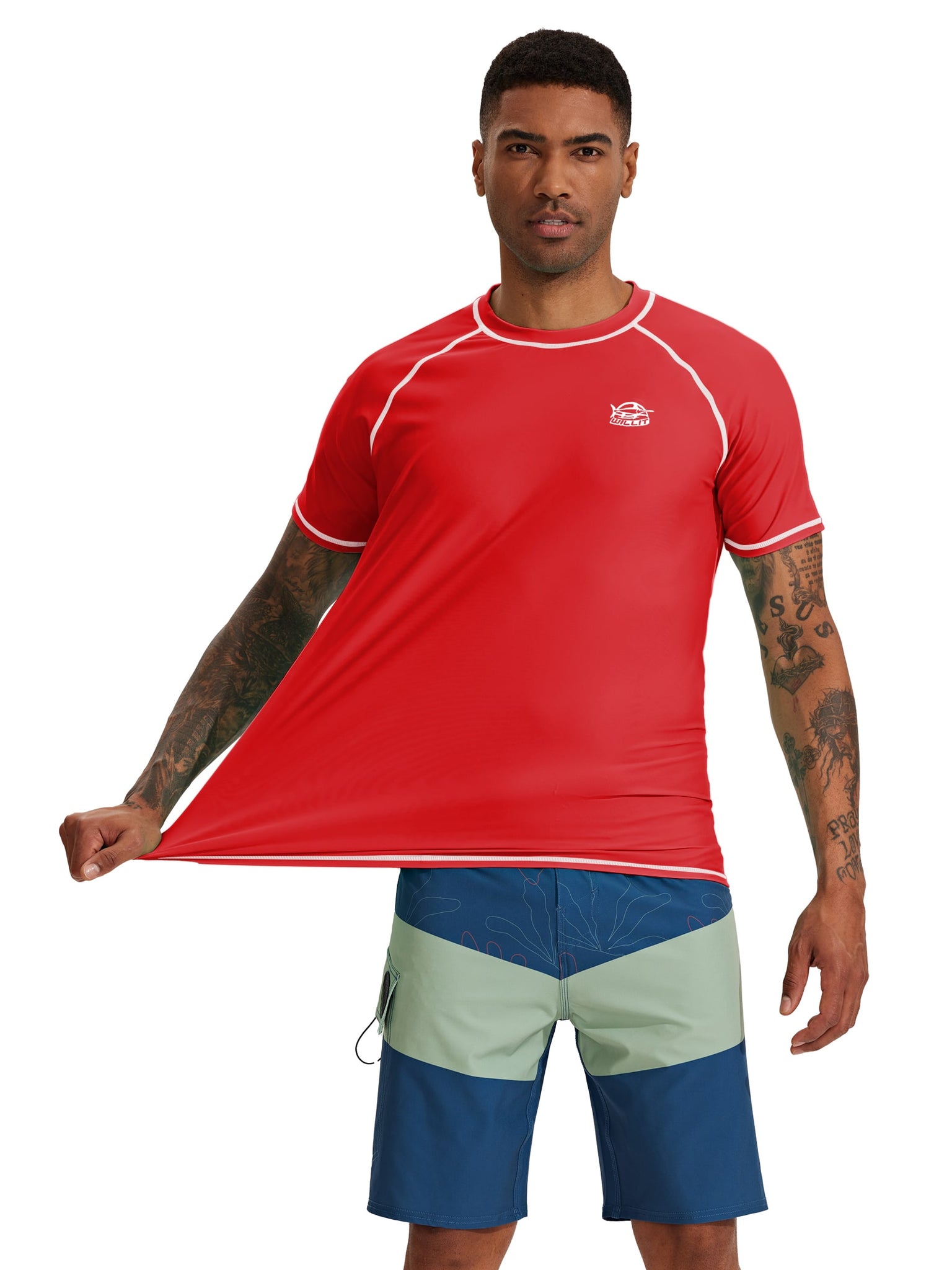 Men's Sun Protection Short Sleeve Shirt_Red_model3