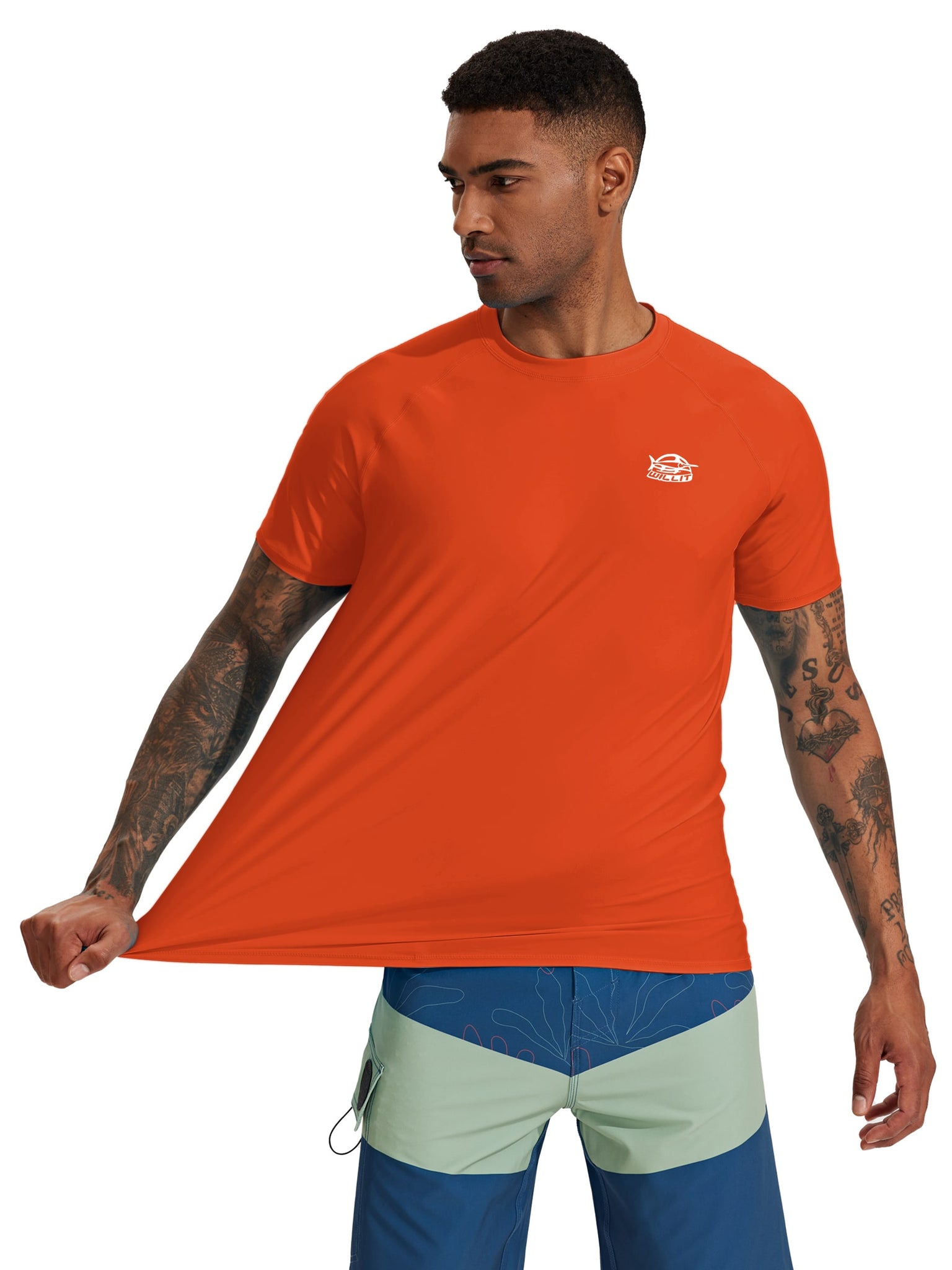 Men's Sun Protection Short Sleeve Shirt_Tangerine_model1