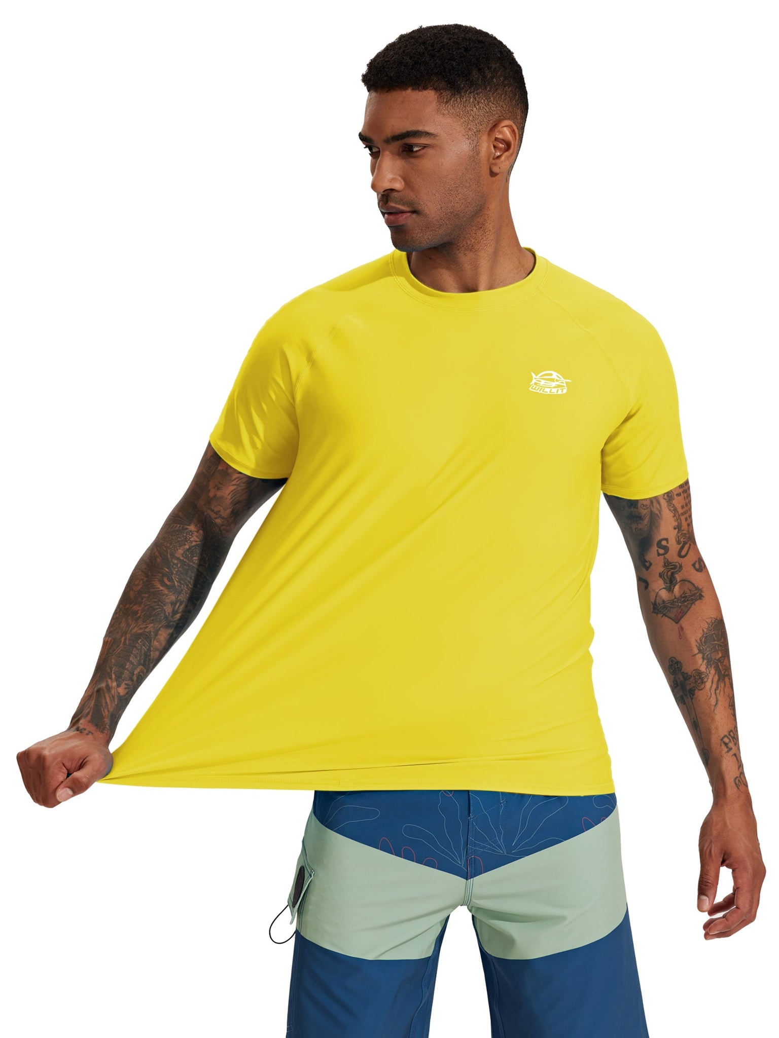 Men's Sun Protection Short Sleeve Shirt_Yellow_model1