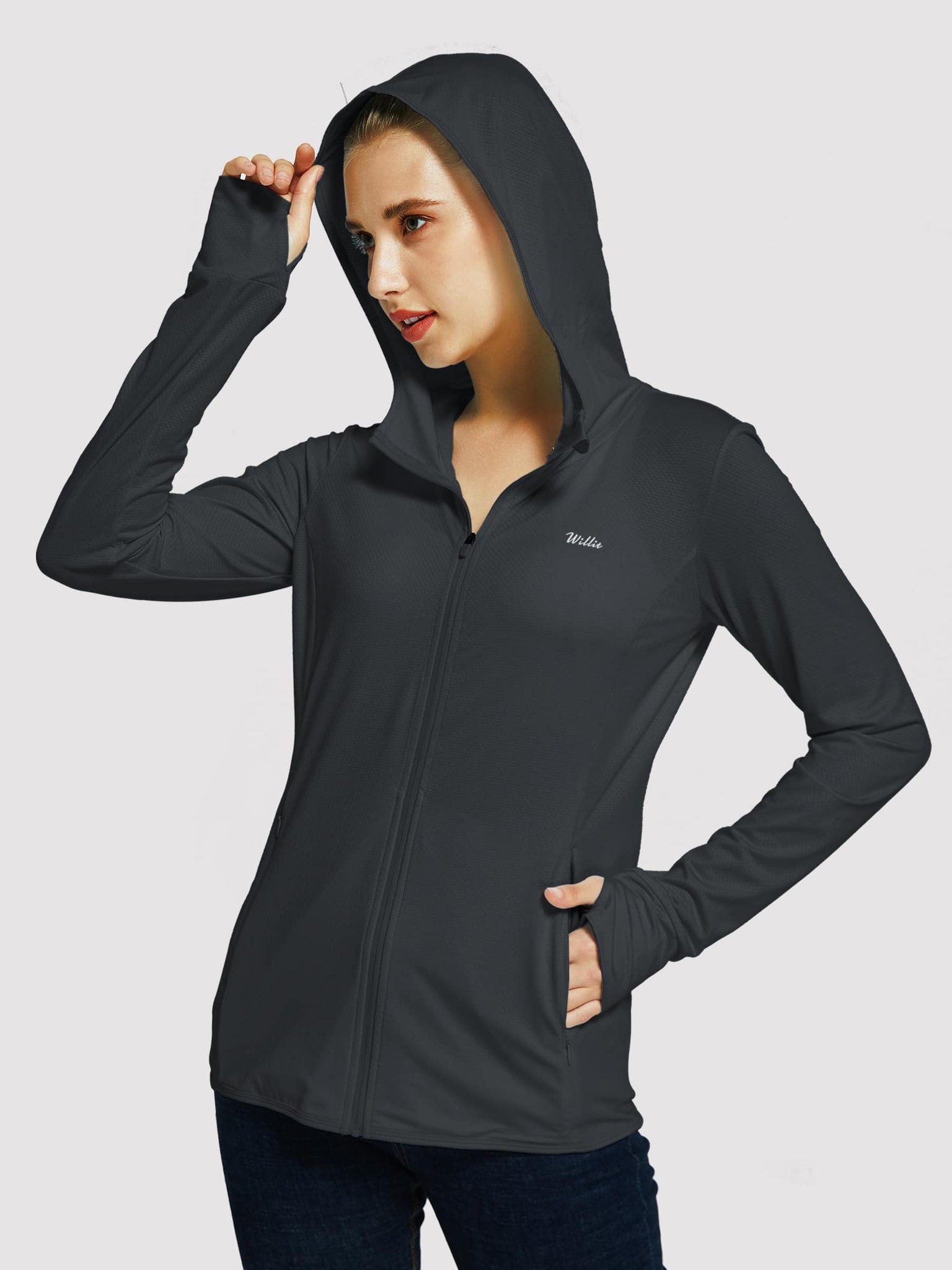 Willit Women's Outdoor Sun Protection Jacket Full Zip_Black_model1