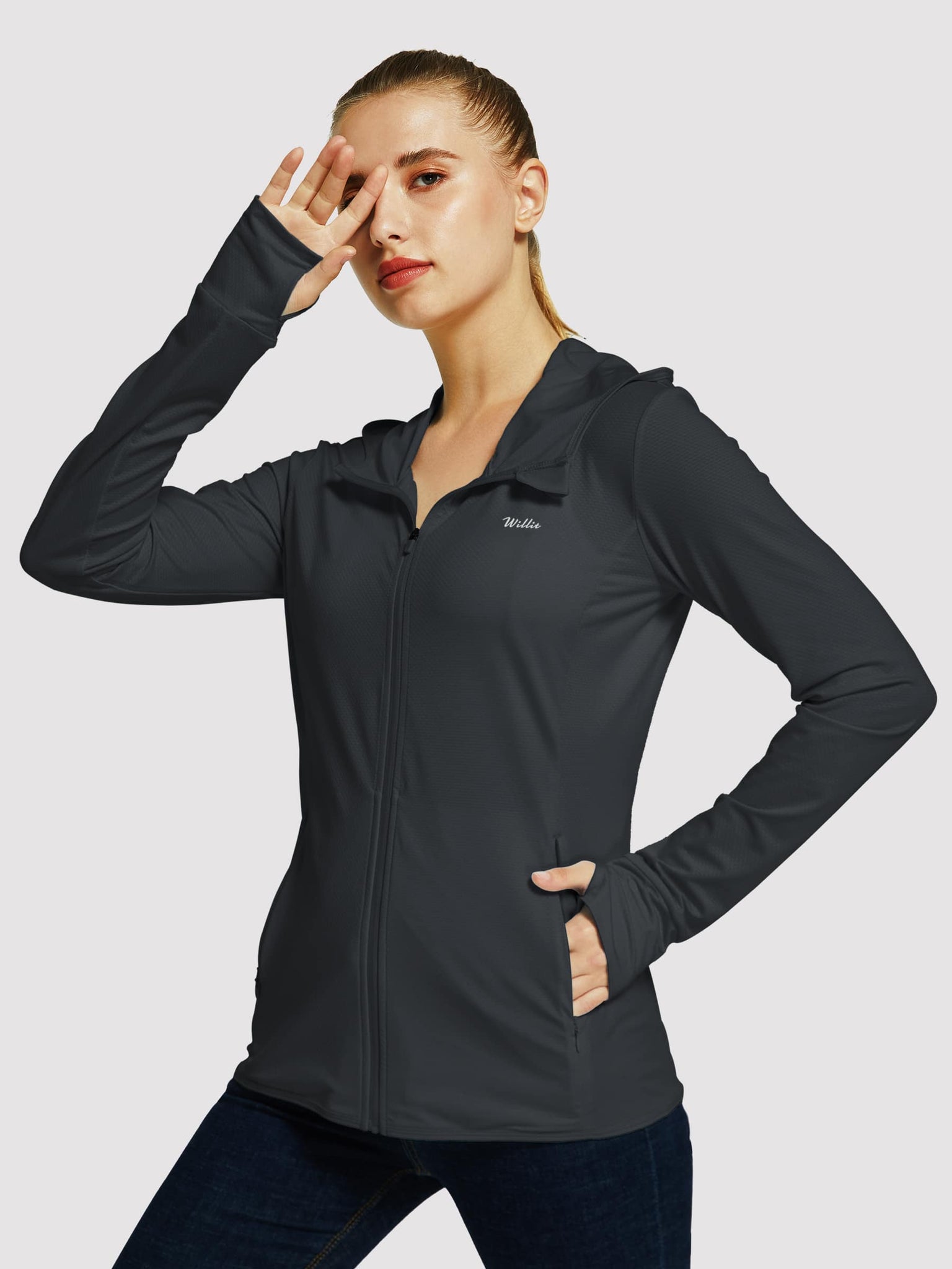Willit Women's Outdoor Sun Protection Jacket Full Zip_Black_model2