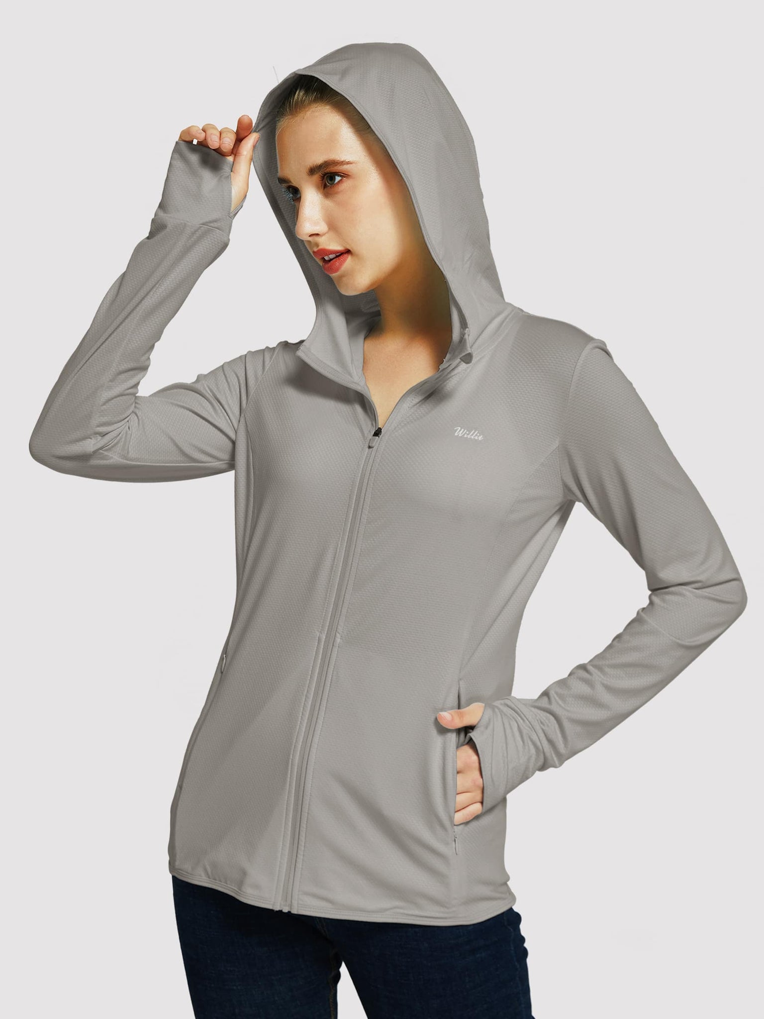 Willit Women's Outdoor Sun Protection Jacket Full Zip_DeepGray_model1