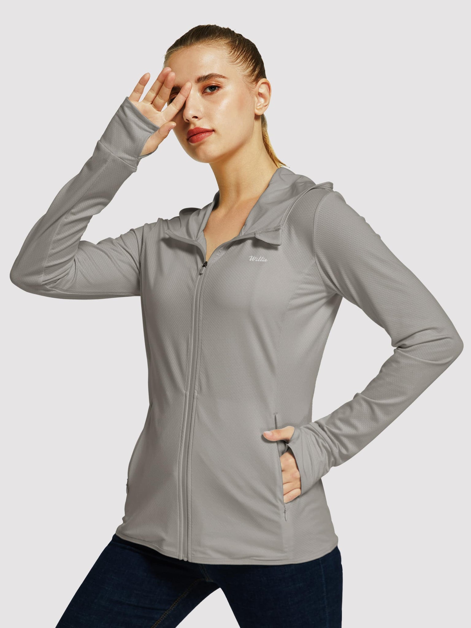 Willit Women's Outdoor Sun Protection Jacket Full Zip_DeepGray_model2
