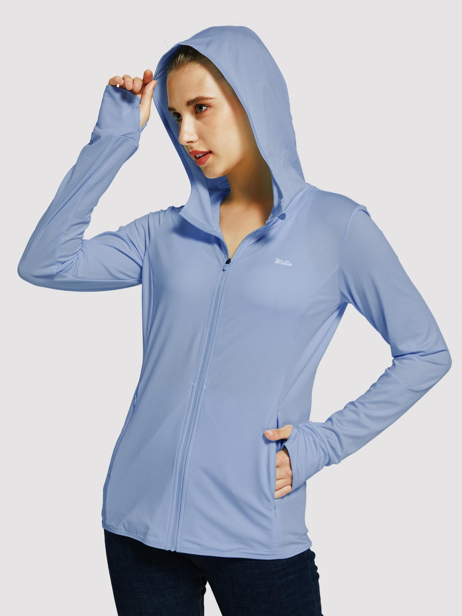 Willit Women's UPF 50+ Sun Protection Hoodie SPF Shirt Long Sleeve Hiking Fishing Outdoor Shirt Lightweight Hoodie Blue M, Size: Medium