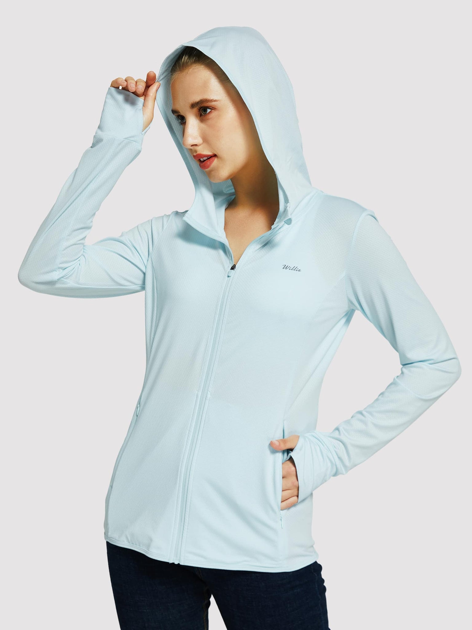Willit Women's Outdoor Sun Protection Jacket Full Zip_LightBlue_model1