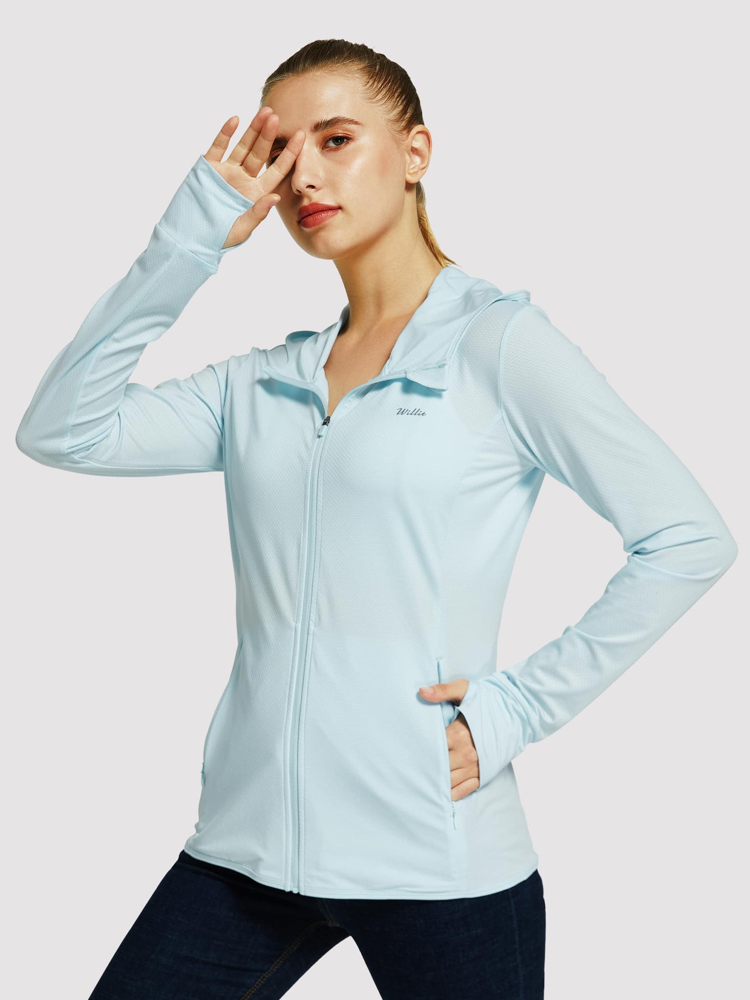 Willit Women's Outdoor Sun Protection Jacket Full Zip_LightBlue_model2