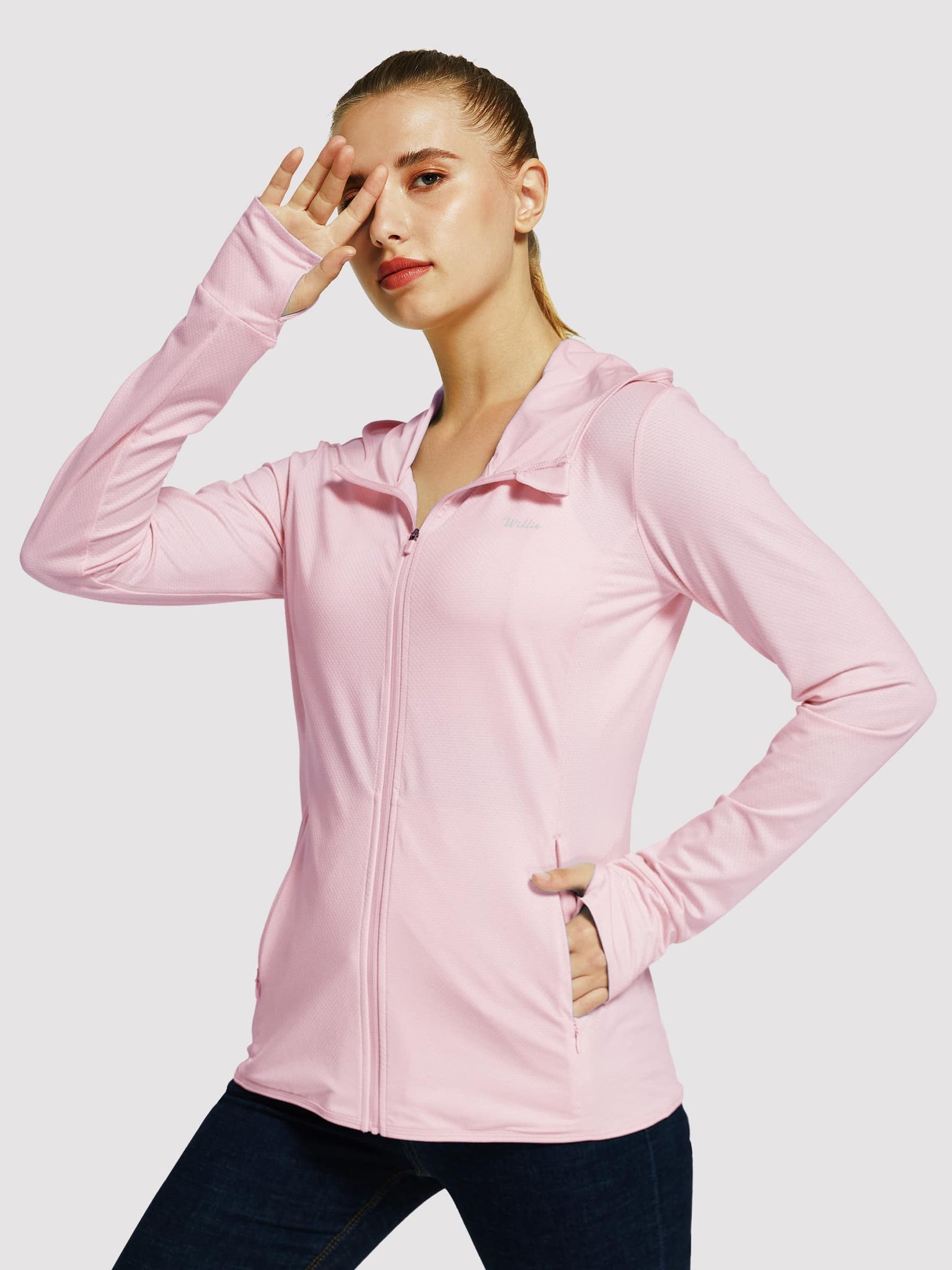 Willit Women's Outdoor Sun Protection Jacket Full Zip_Pink_model3