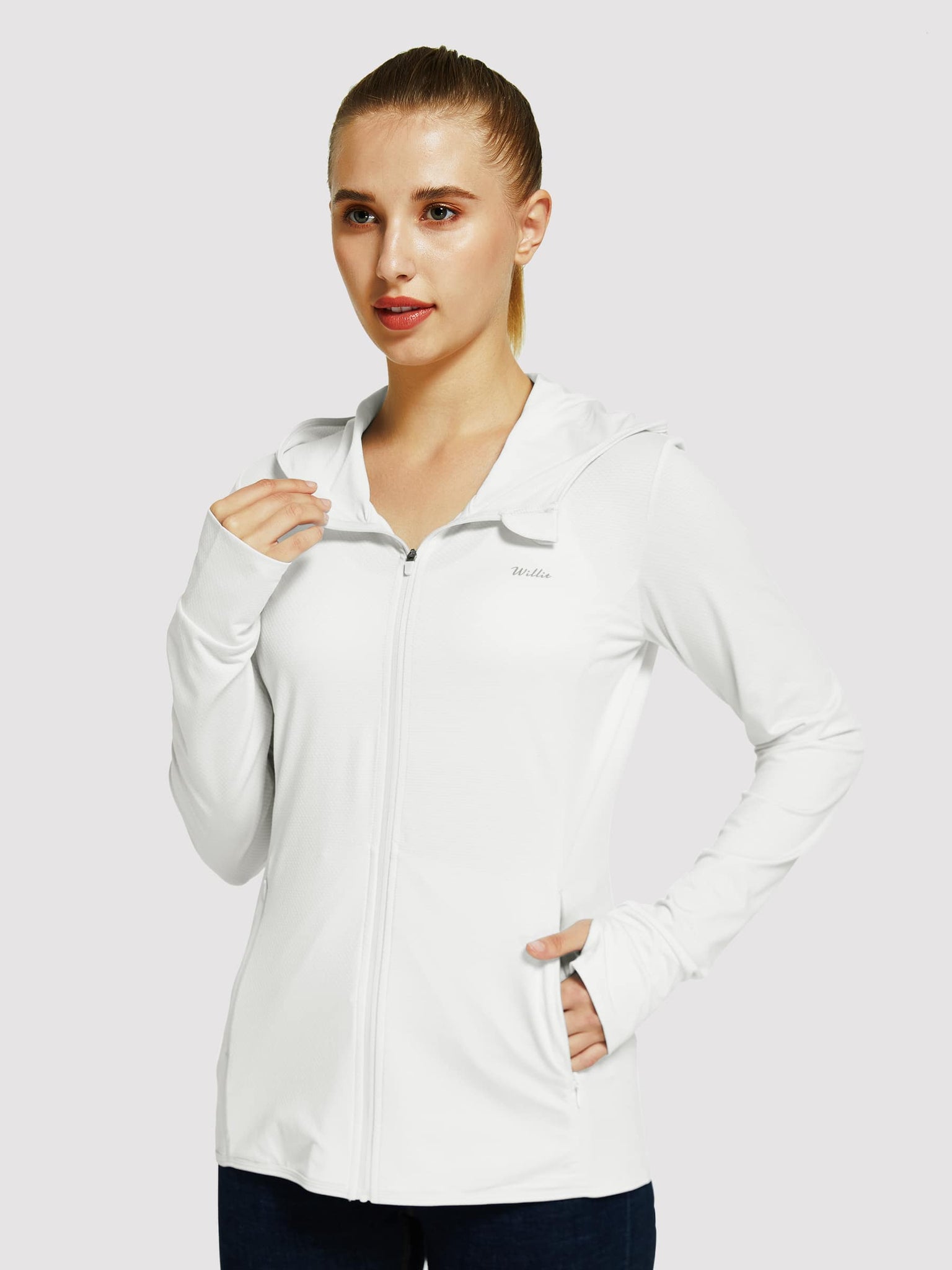 Willit Women's Outdoor Sun Protection Jacket Full Zip_White_model4