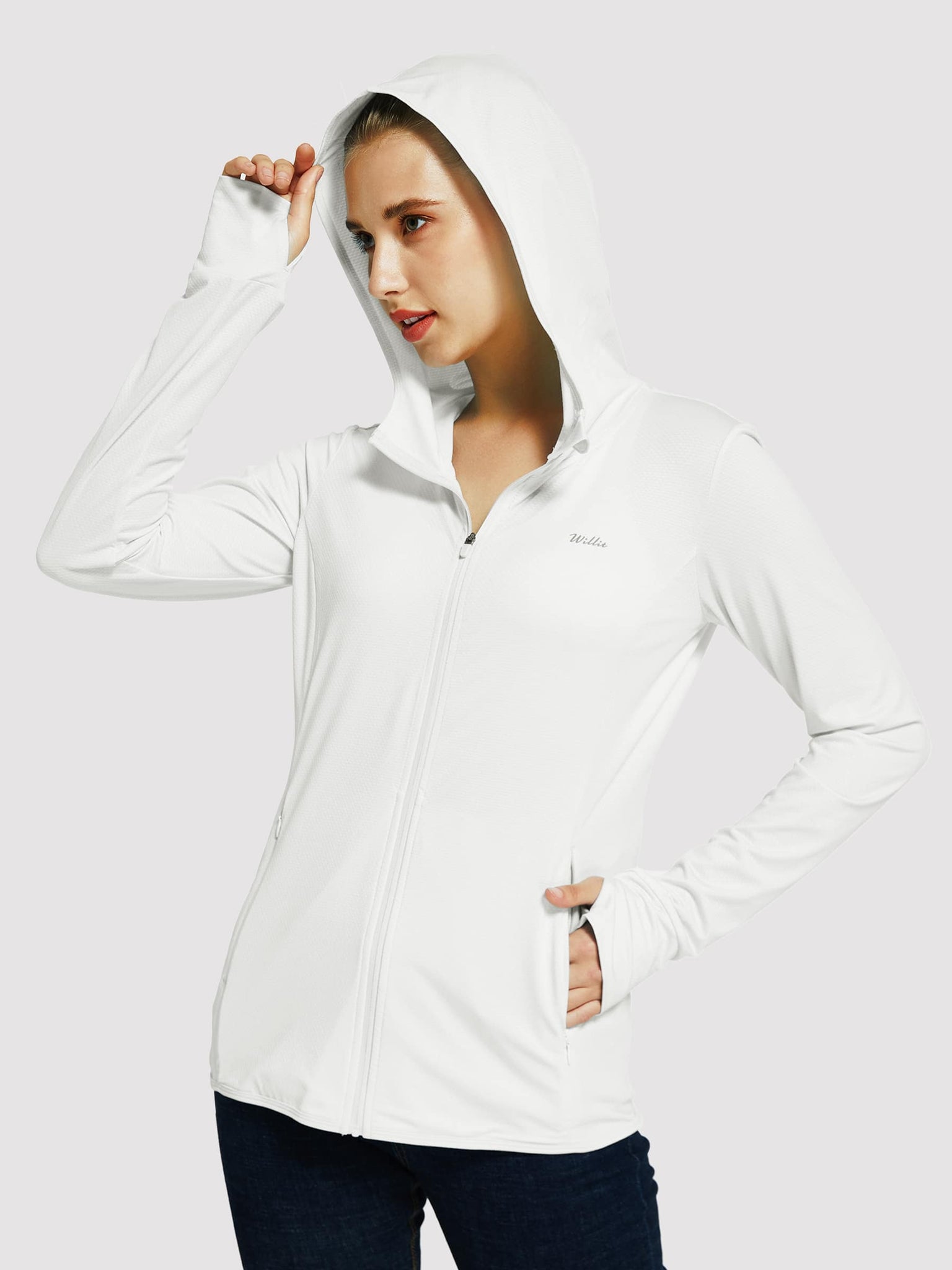 Willit Women's Outdoor Sun Protection Jacket Full Zip_White_model1