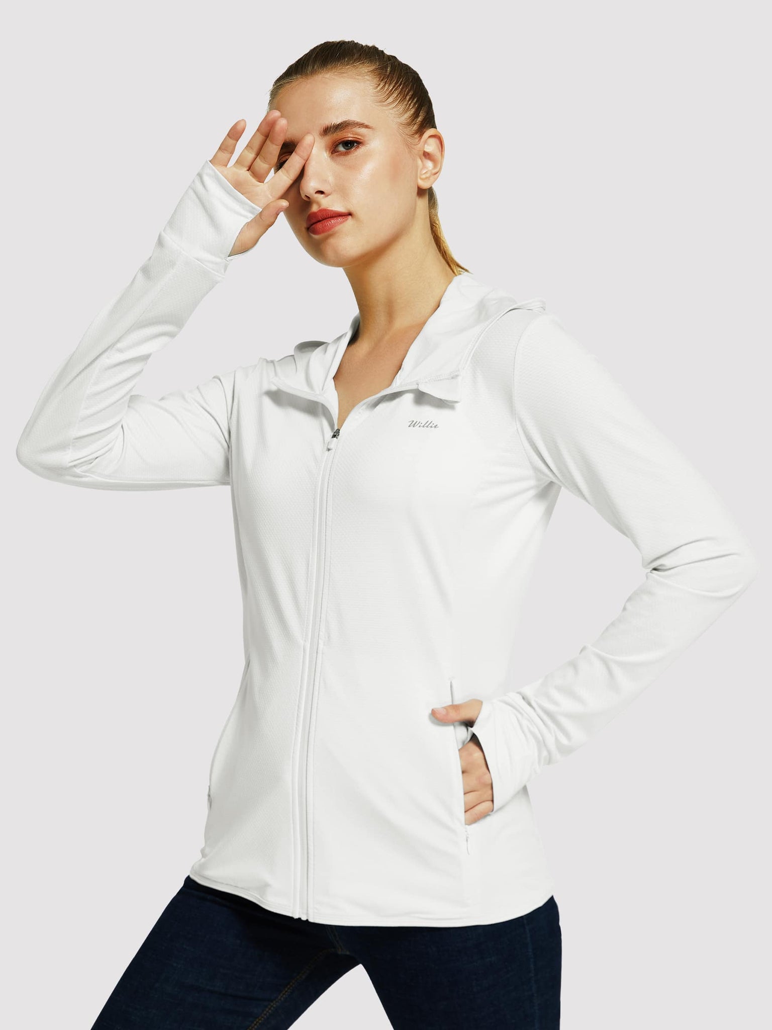 Willit Women's Outdoor Sun Protection Jacket Full Zip_White_model2