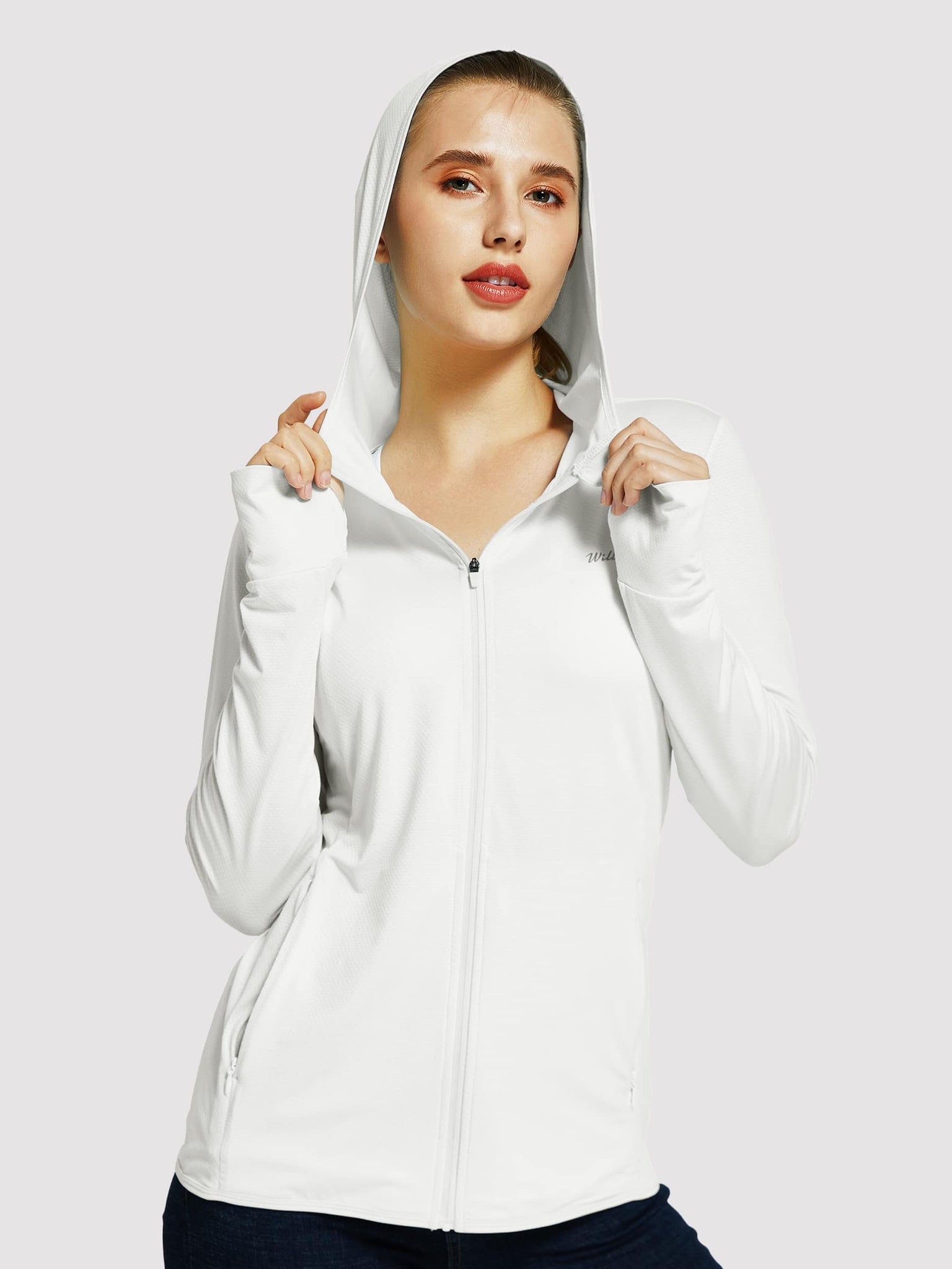 Willit Women's Outdoor Sun Protection Jacket Full Zip_White_model3