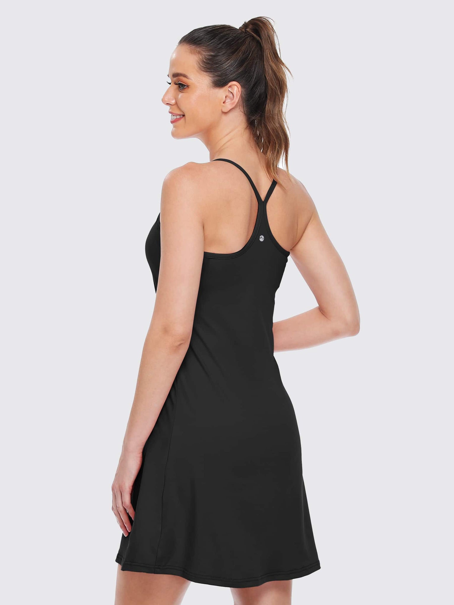 Women's Exercise Dress with Detachable Shorts_black_model1