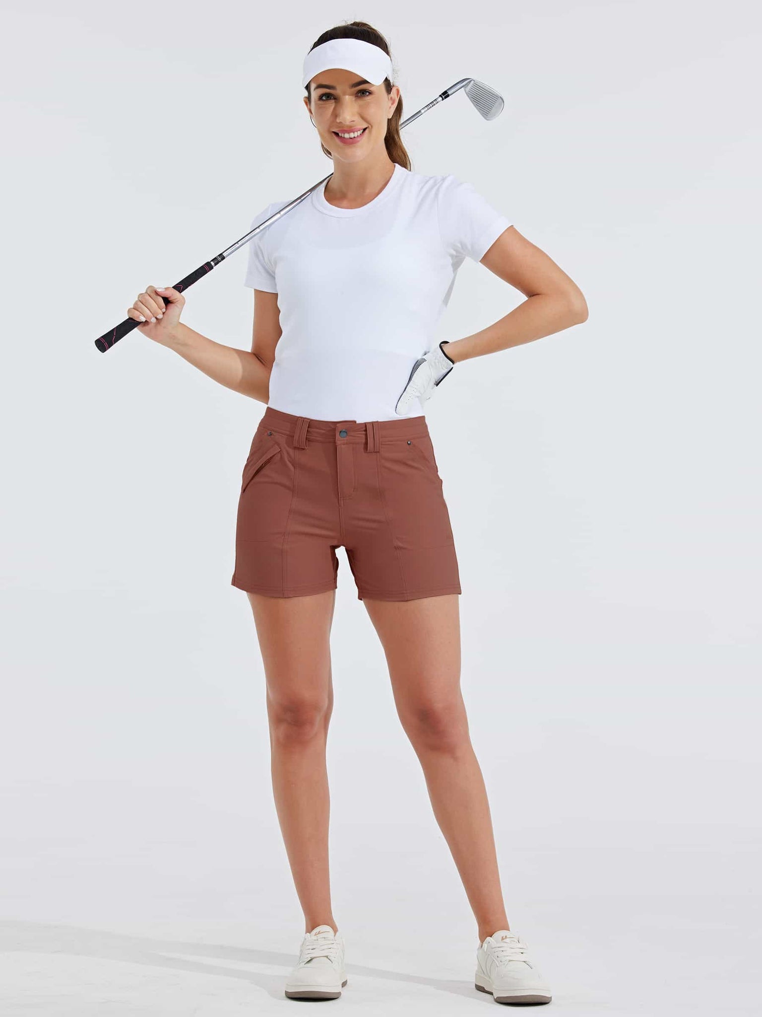 Women's Outdoor Golf Hiking Shorts_Cacao_model
