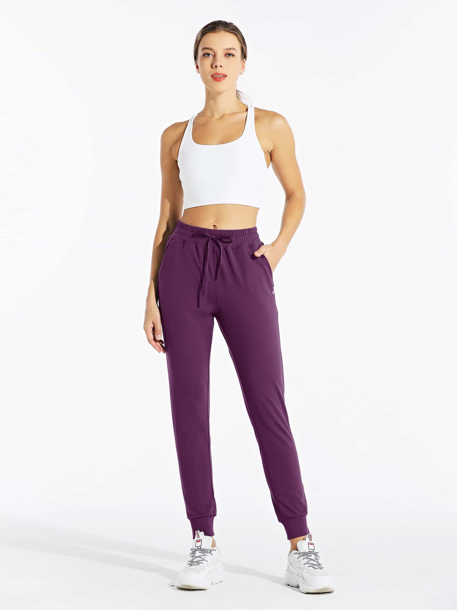 Willit Women's Winter Fleece Joggers_Purple5