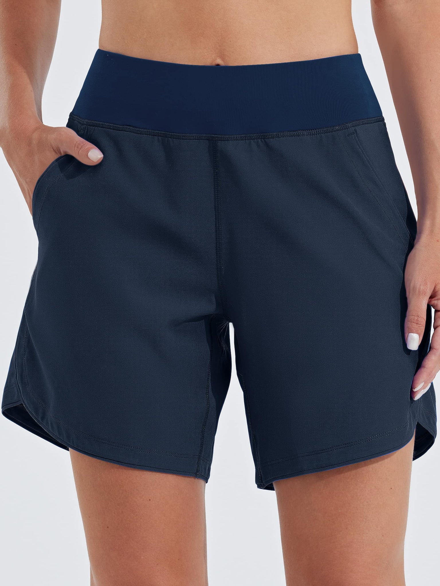 Women's High Waist Swim Board Shorts_Navy1