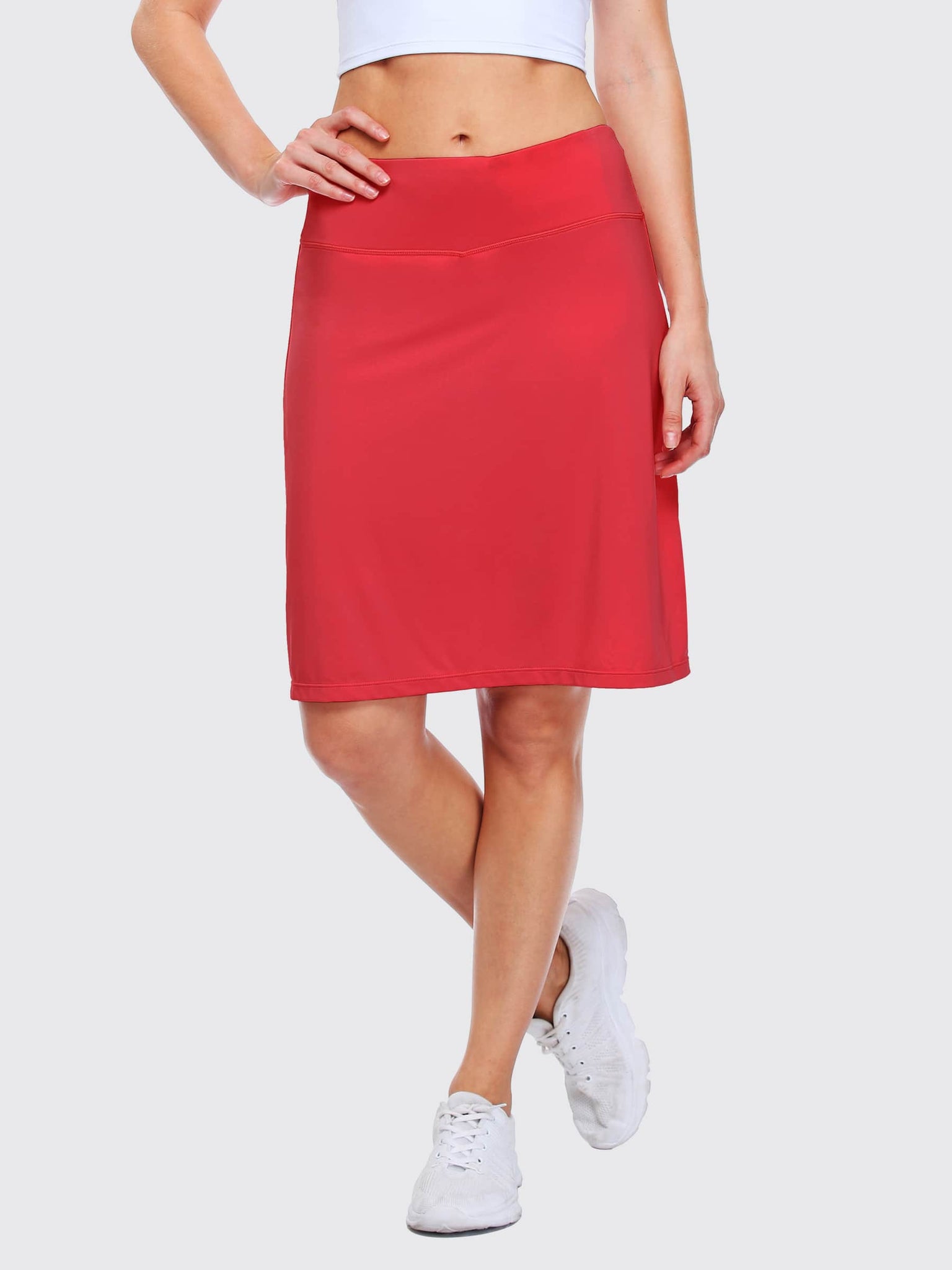 Women's Knee Length 20 Inch Sports Skorts Skirts_Red3