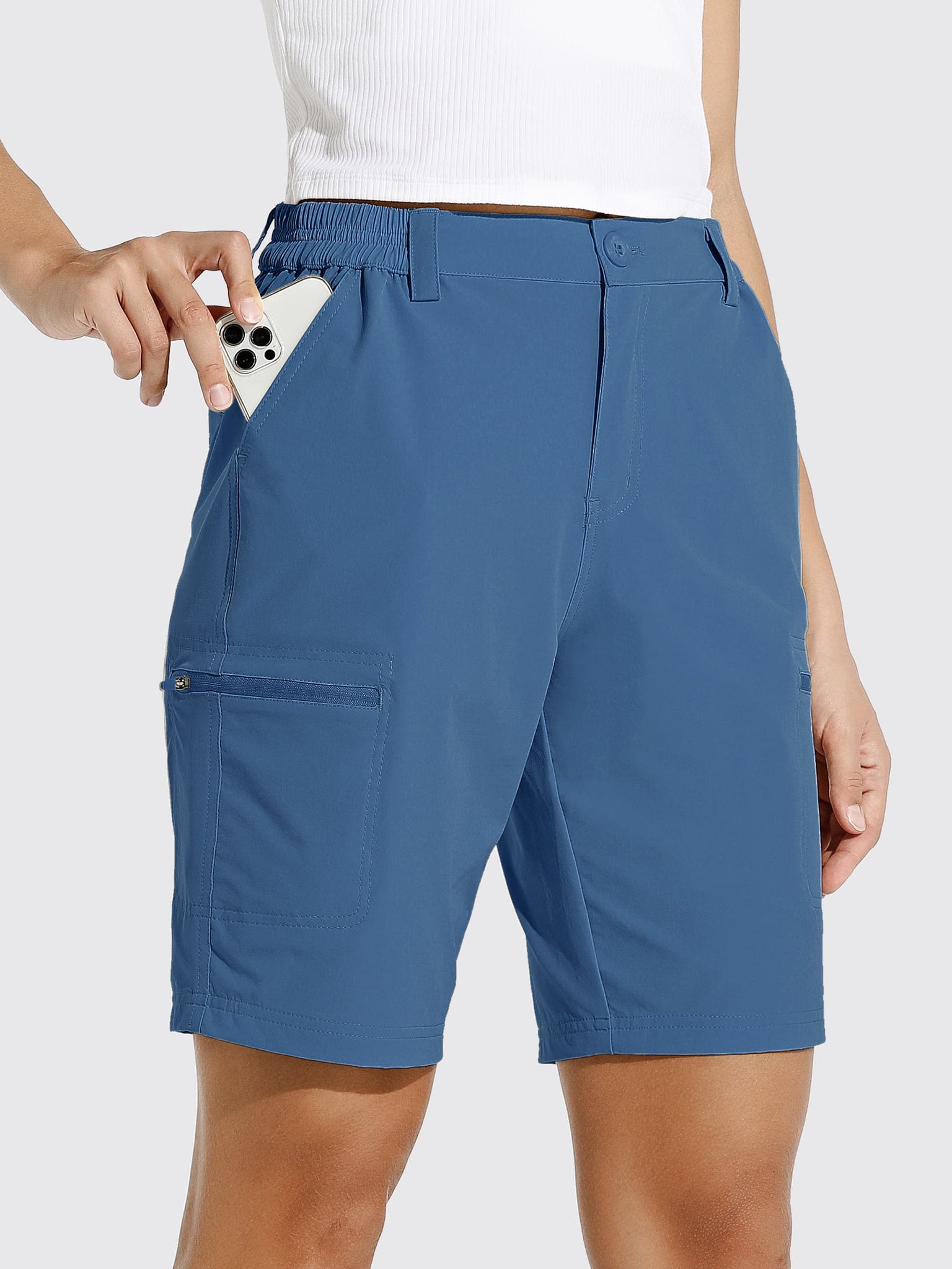 Women's Outdoor Cargo Shorts 10 Inseam_Blue1