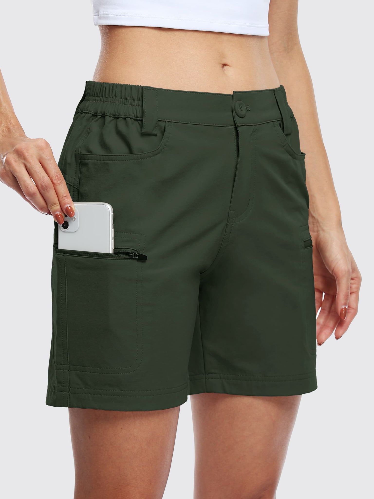 Willit Women's Outdoor Cargo Shorts 6 Inseam_ArmyGreen_model4