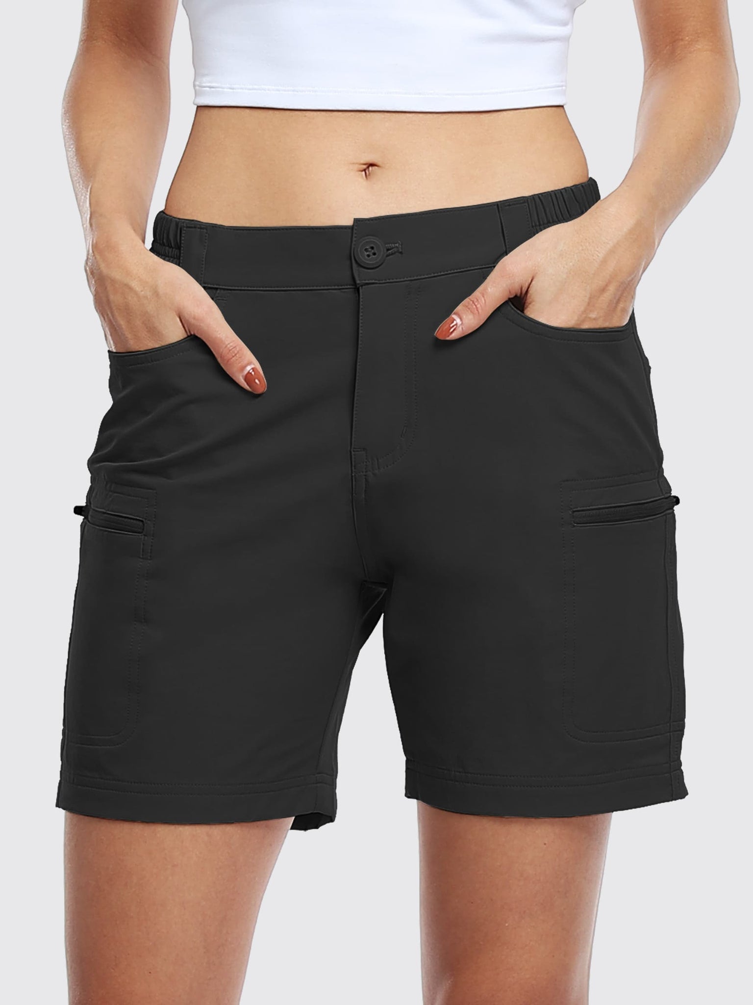 Willit Women's Outdoor Cargo Shorts 6 Inseam_Black_model1