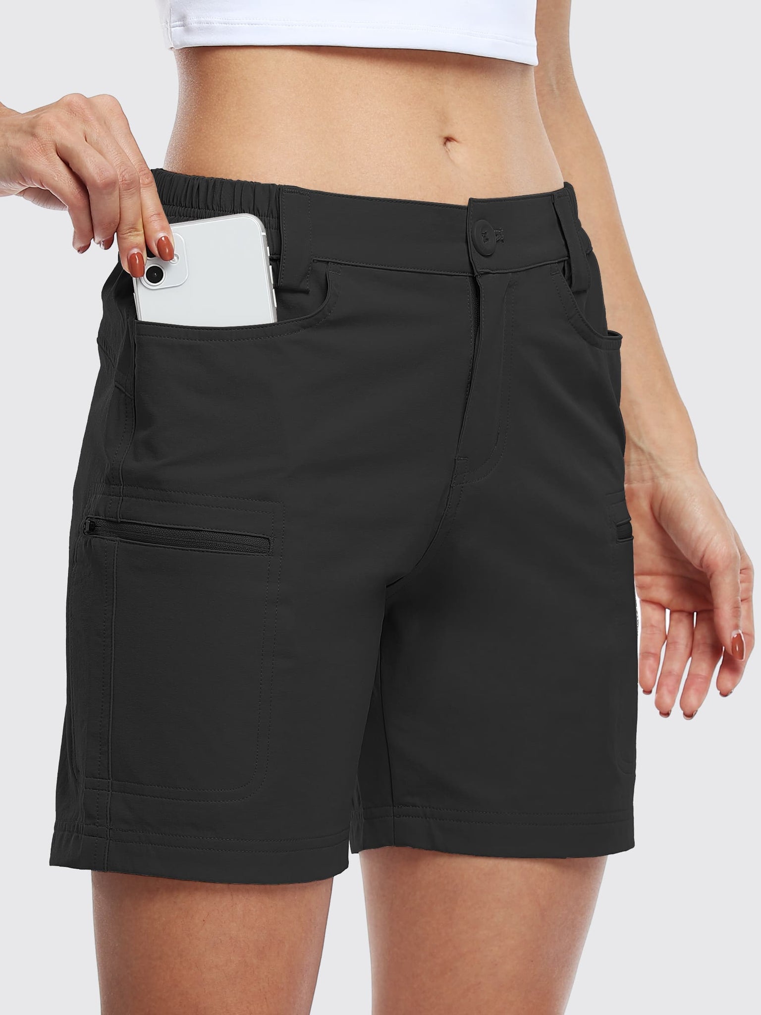 Willit Women's Outdoor Cargo Shorts 6 Inseam_Black_model3