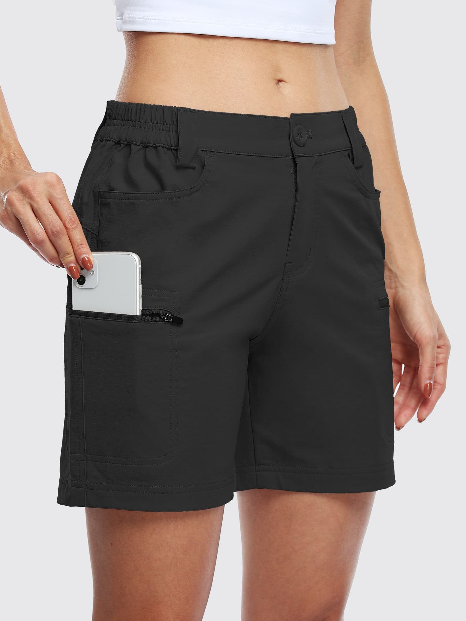 Willit Women's Outdoor Cargo Shorts 6 Inseam_Black_model4