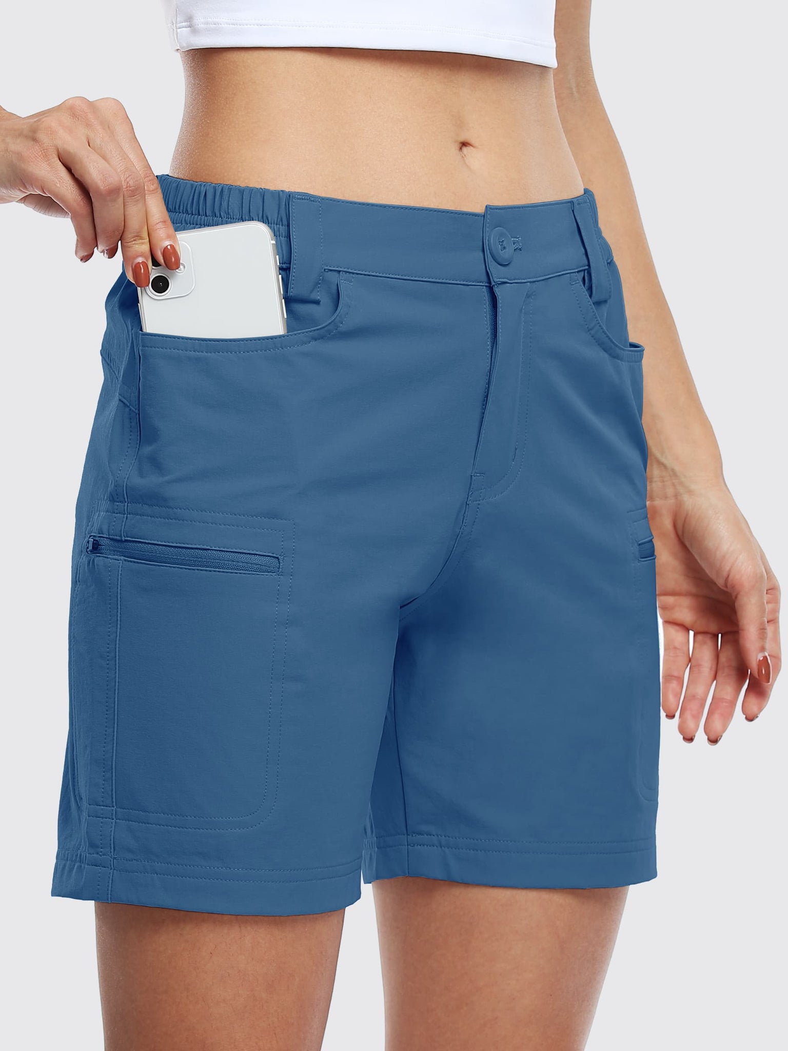 Willit Women's Outdoor Cargo Shorts 6 Inseam_Blue_model3