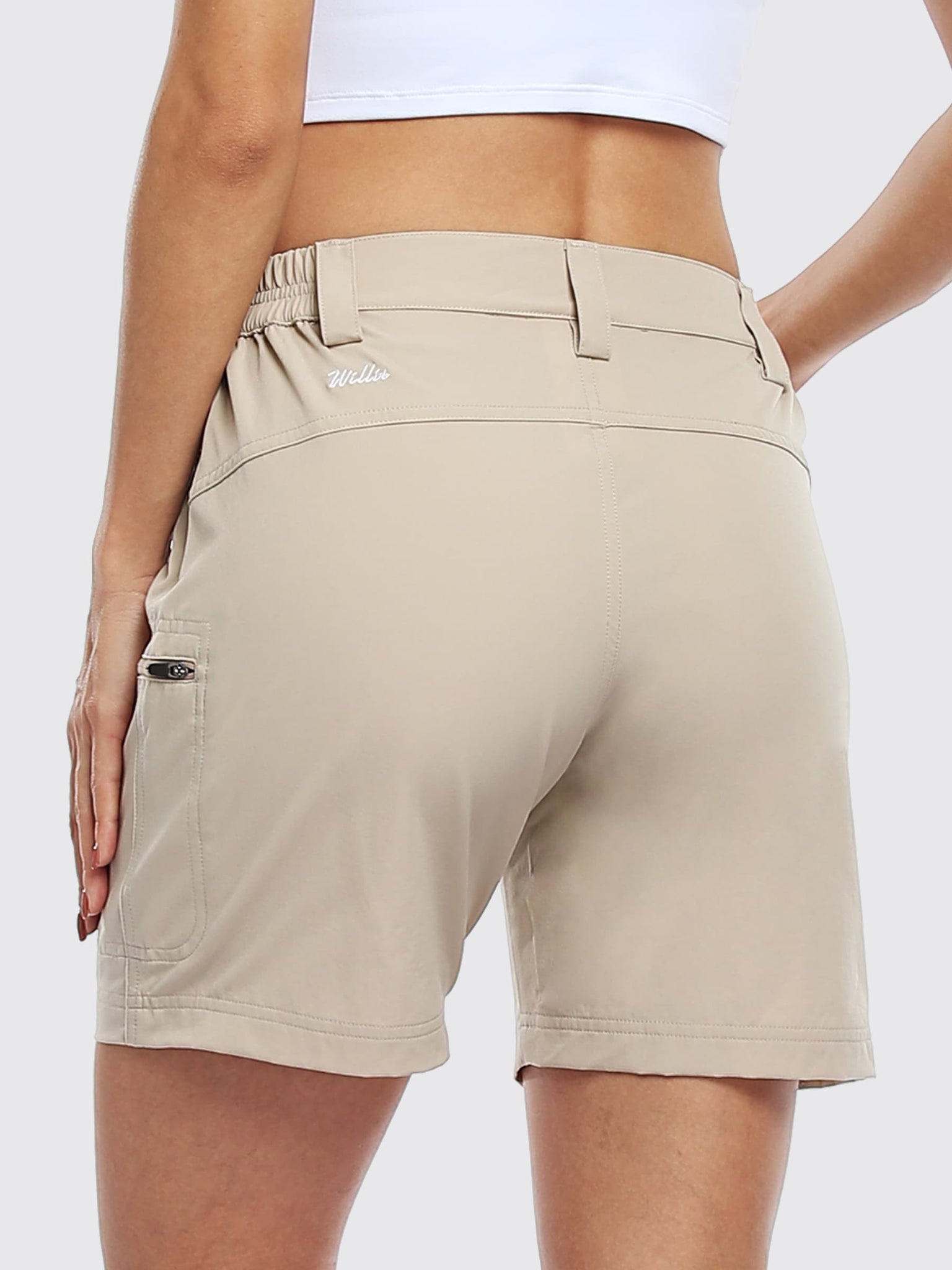 Willit Women's Outdoor Cargo Shorts 6 Inseam_Khaki_model5