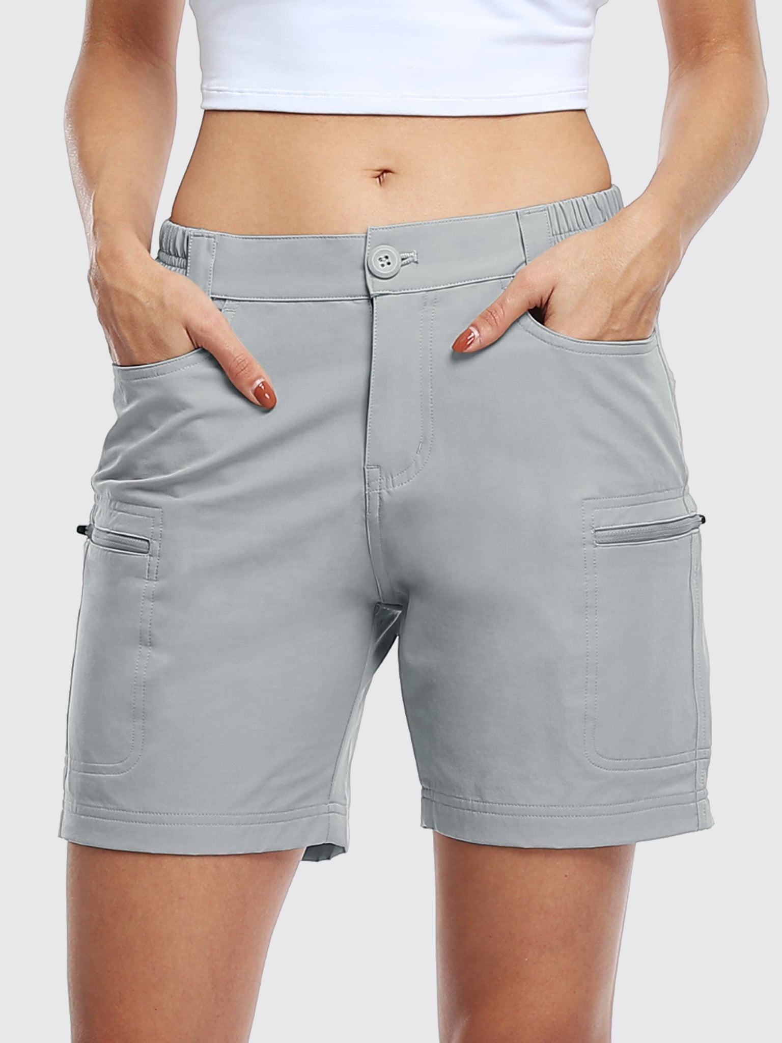 Willit Women's Outdoor Cargo Shorts 6 Inseam_LightGray_model1