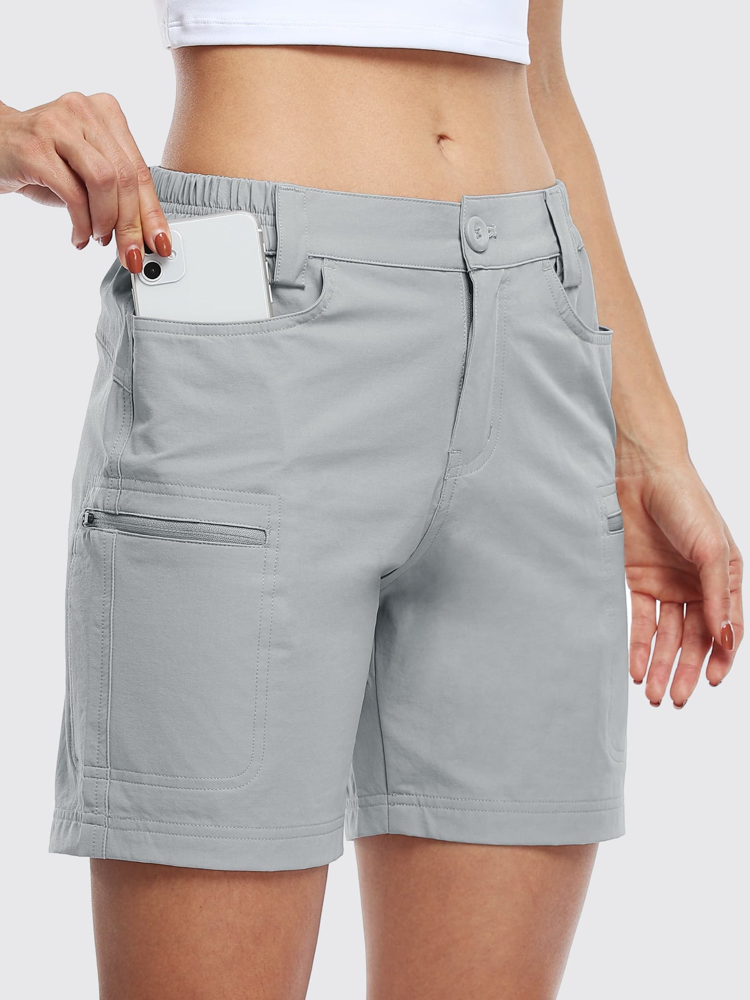 Willit Women's Outdoor Cargo Shorts 6 Inseam_LightGray_model3