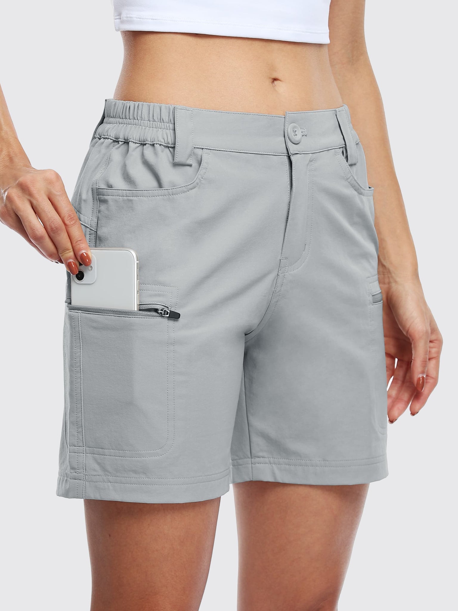 Willit Women's Outdoor Cargo Shorts 6 Inseam_LightGray_model4