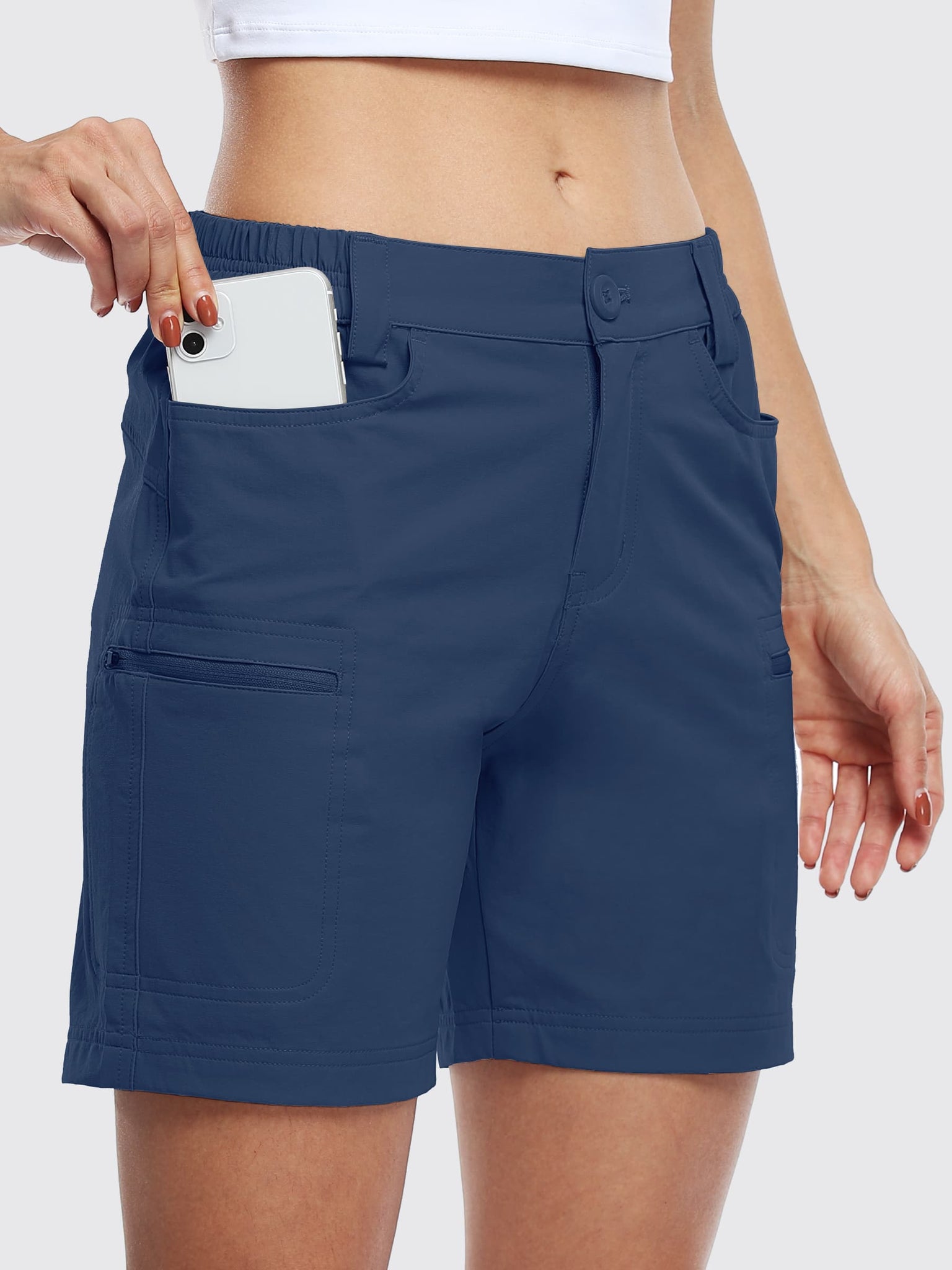 Willit Women's Outdoor Cargo Shorts 6 Inseam_Navy_model2