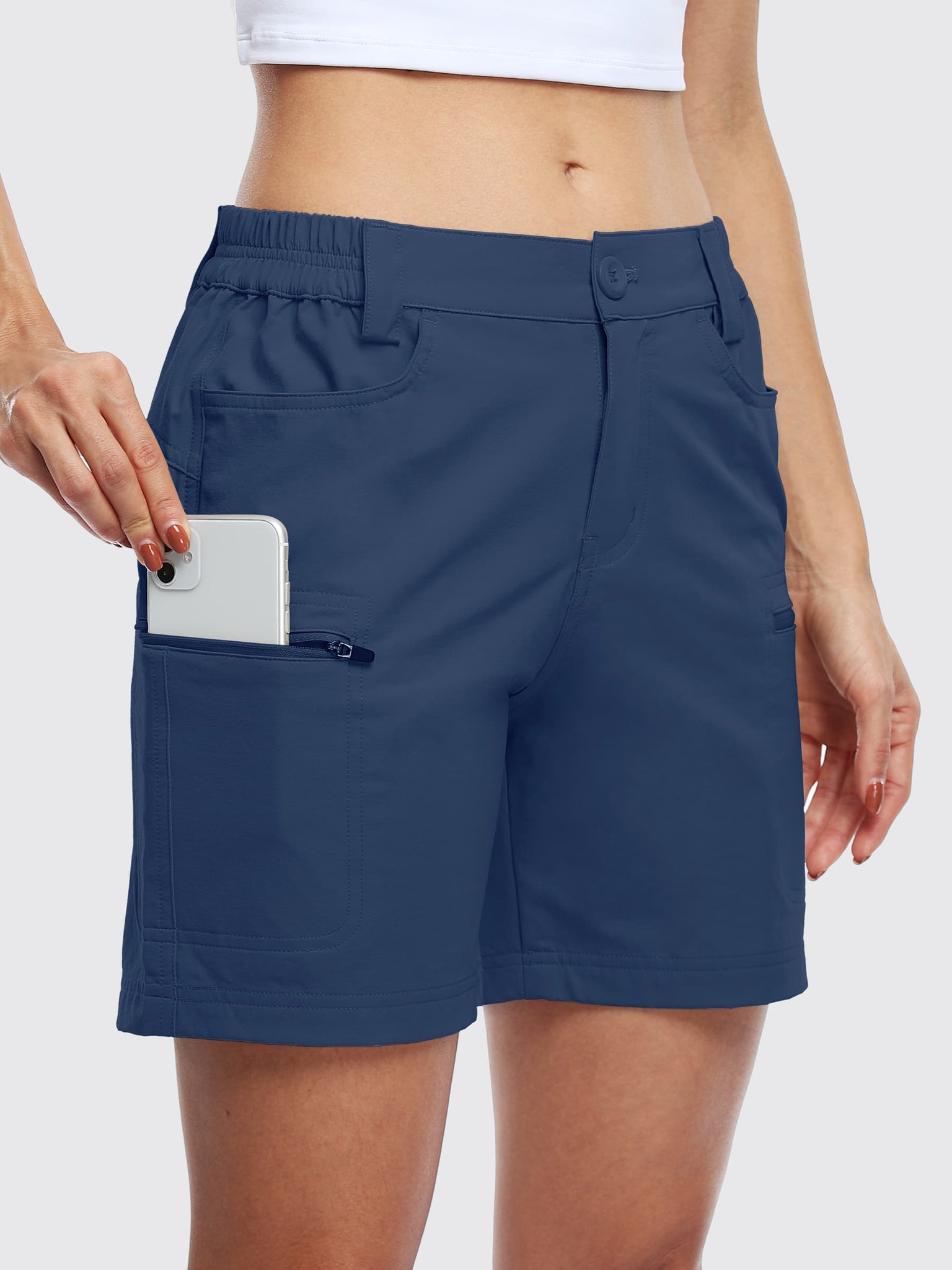 Willit Women's Outdoor Cargo Shorts 6 Inseam_Navy_model4