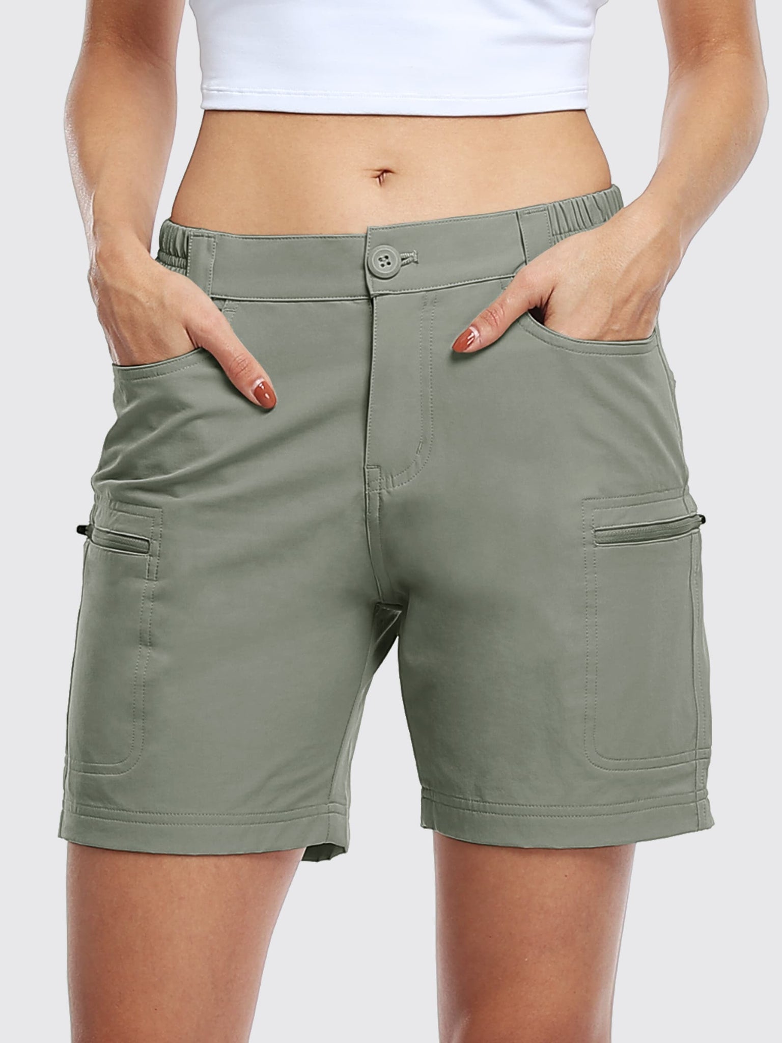 Willit Women's Outdoor Cargo Shorts 6 Inseam_Green_model1