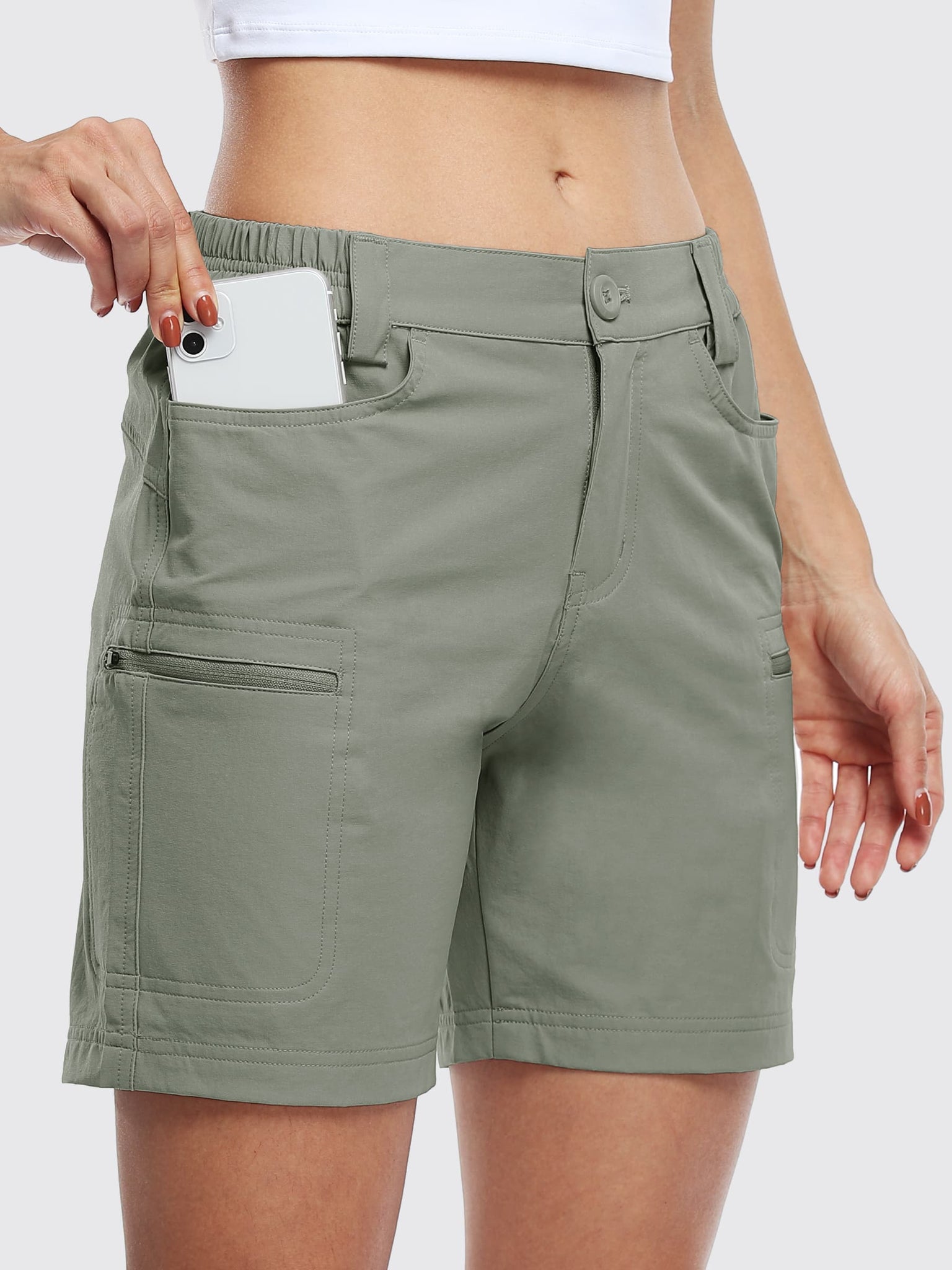 Willit Women's Outdoor Cargo Shorts 6 Inseam_Green_model2