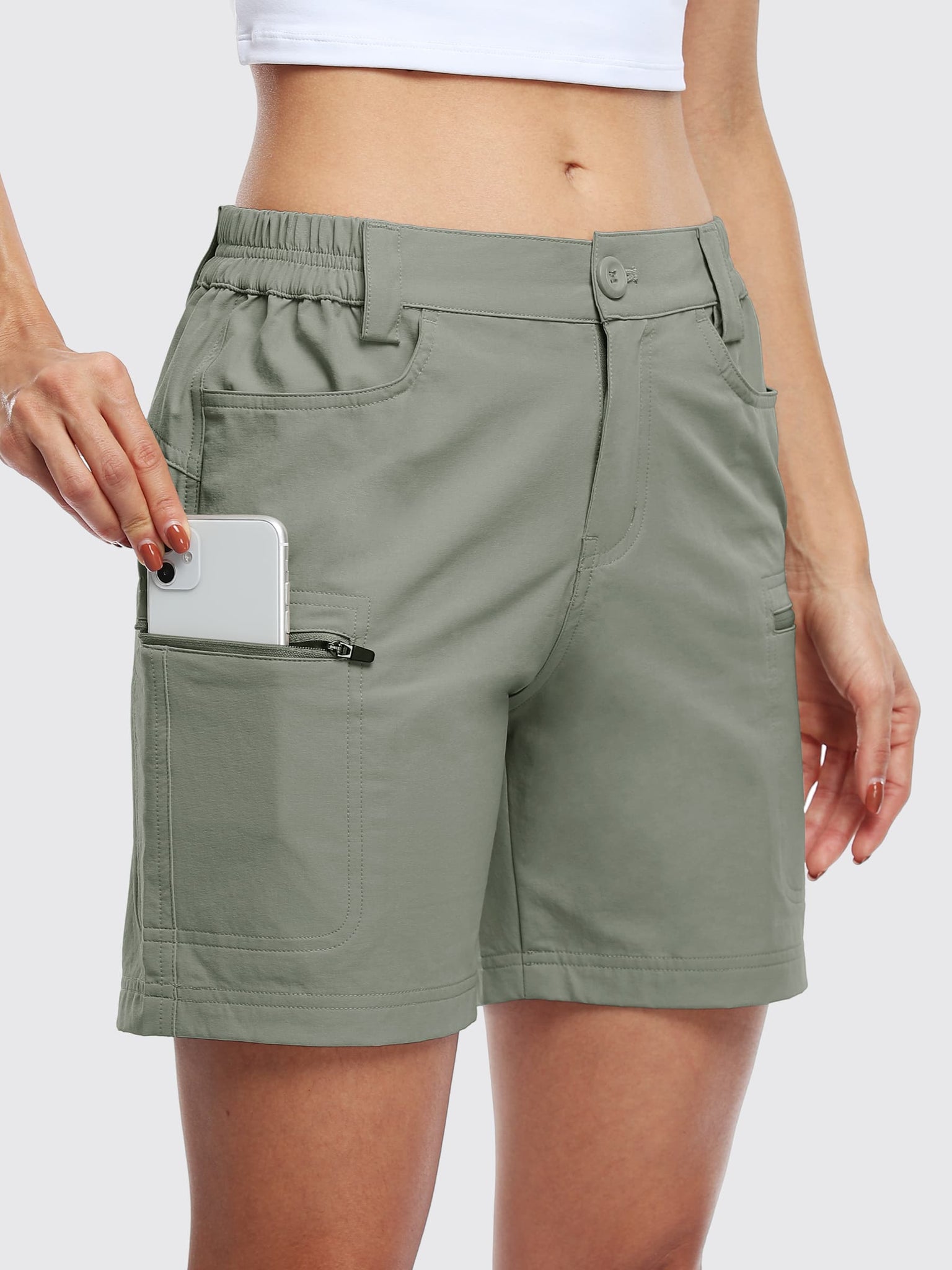 Willit Women's Outdoor Cargo Shorts 6 Inseam_Green_model3