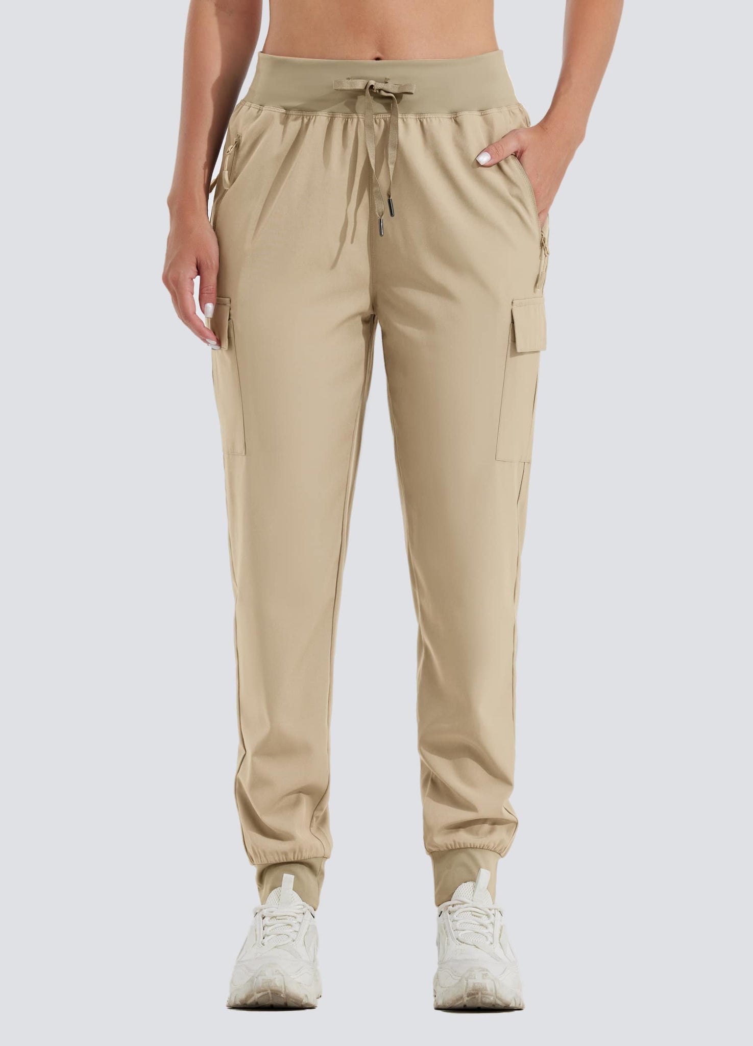 Women's Outdoor Trek Cargo Joggers_LightKhaki_model2